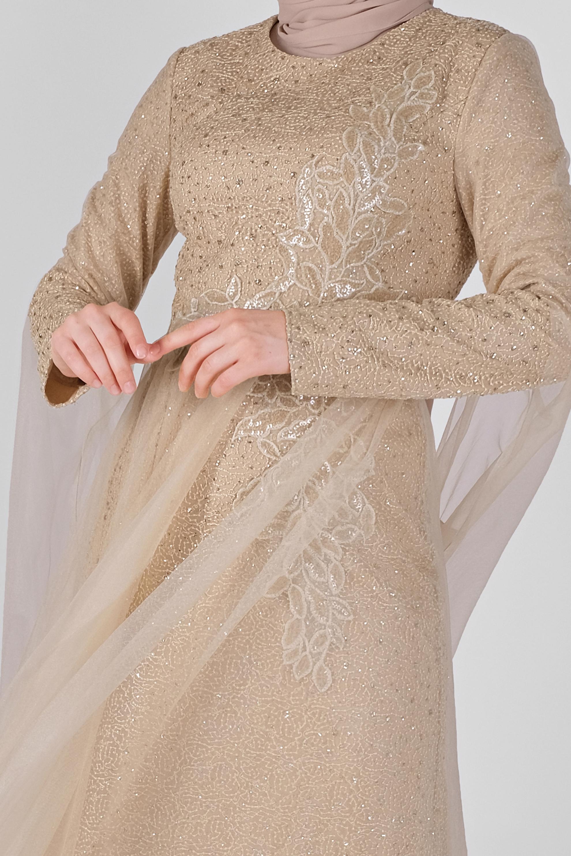 Tesettür giyim ALTIN TAŞLI ABİYE ELBİSE 50036