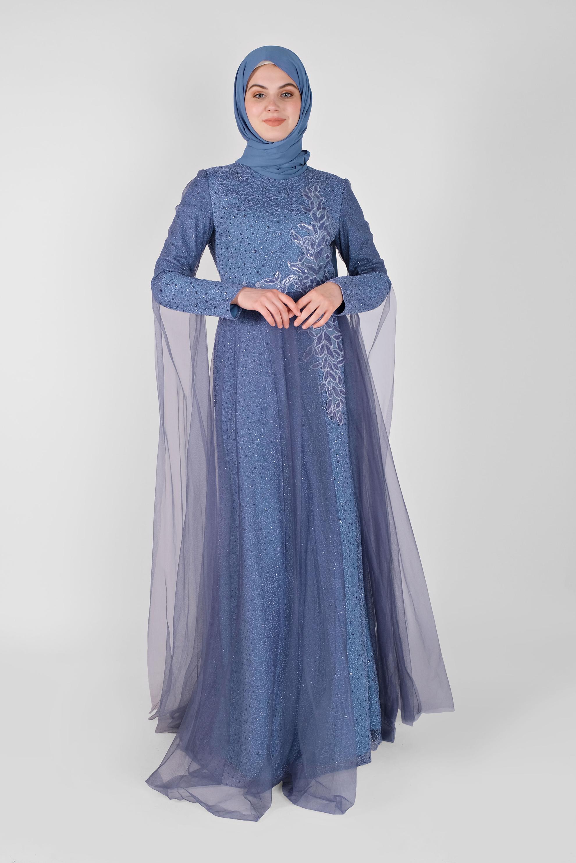 Tesettür giyim LACİVERT TAŞLI ABİYE ELBİSE 50036