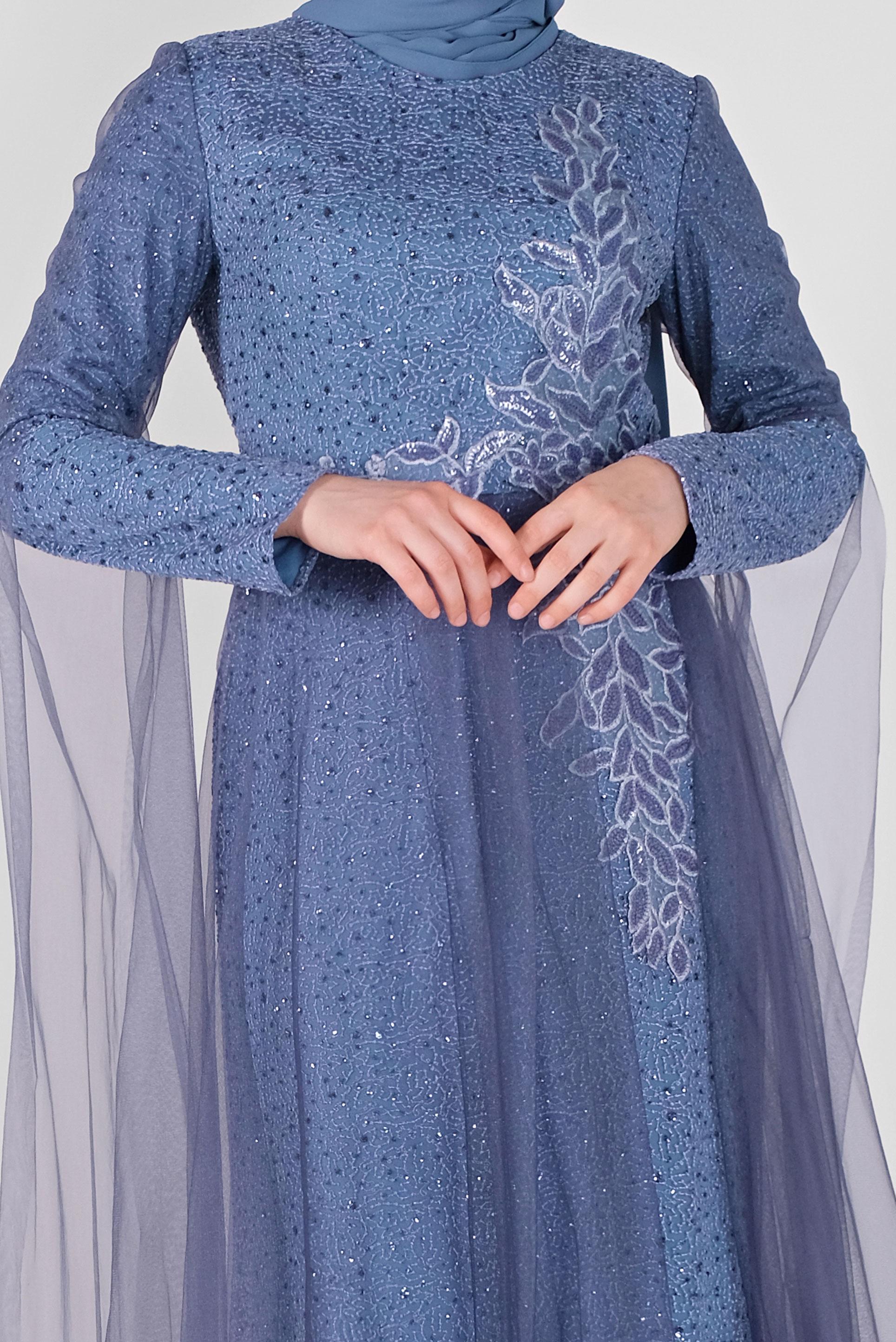 Tesettür giyim LACİVERT TAŞLI ABİYE ELBİSE 50036