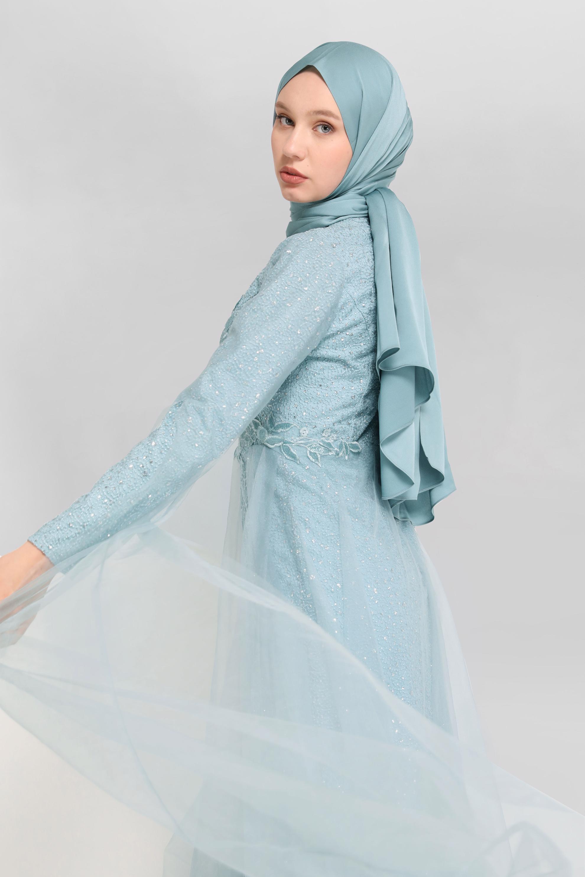 Tesettür giyim MAVİ TAŞLI ABİYE ELBİSE 50036