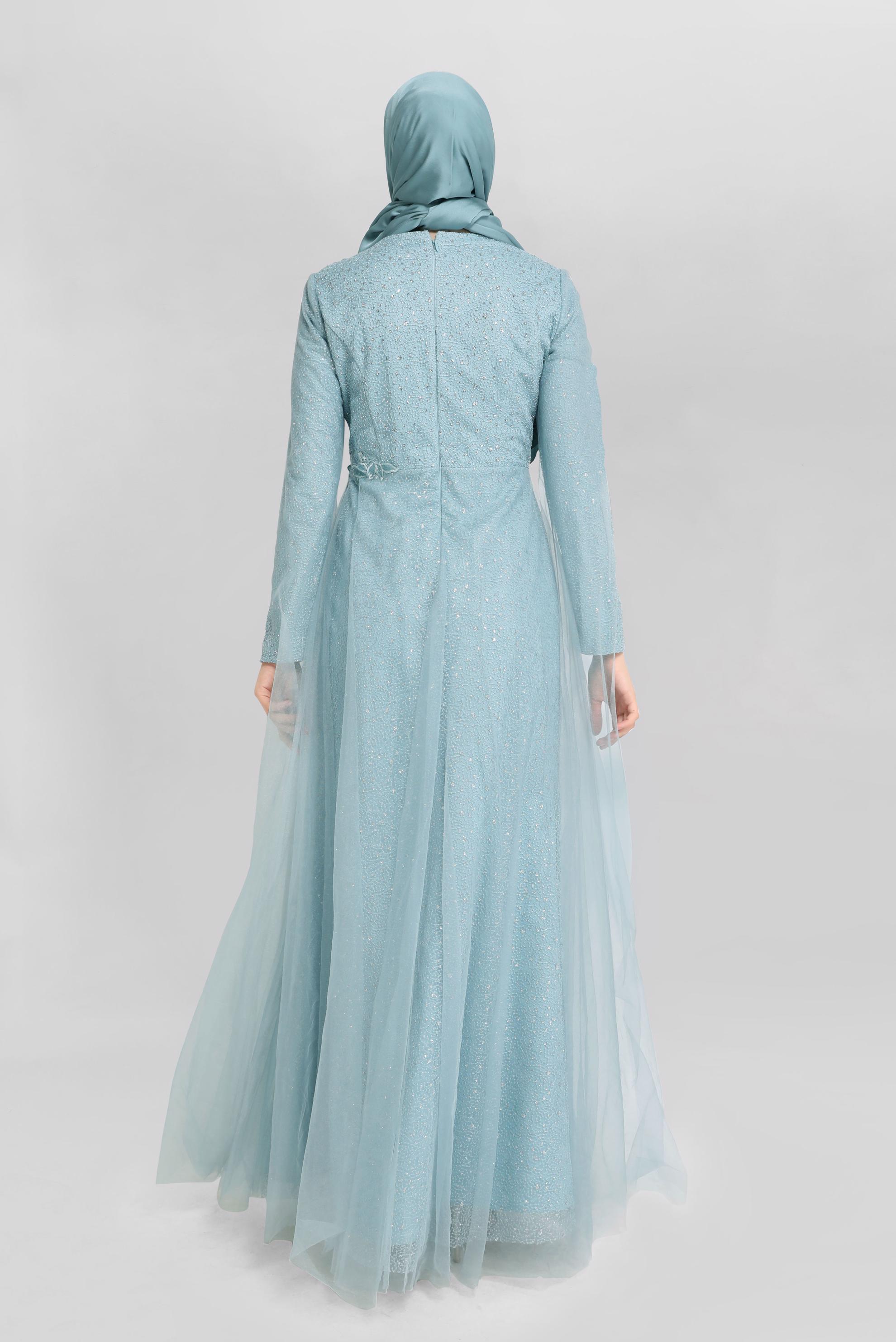 Tesettür giyim MAVİ TAŞLI ABİYE ELBİSE 50036