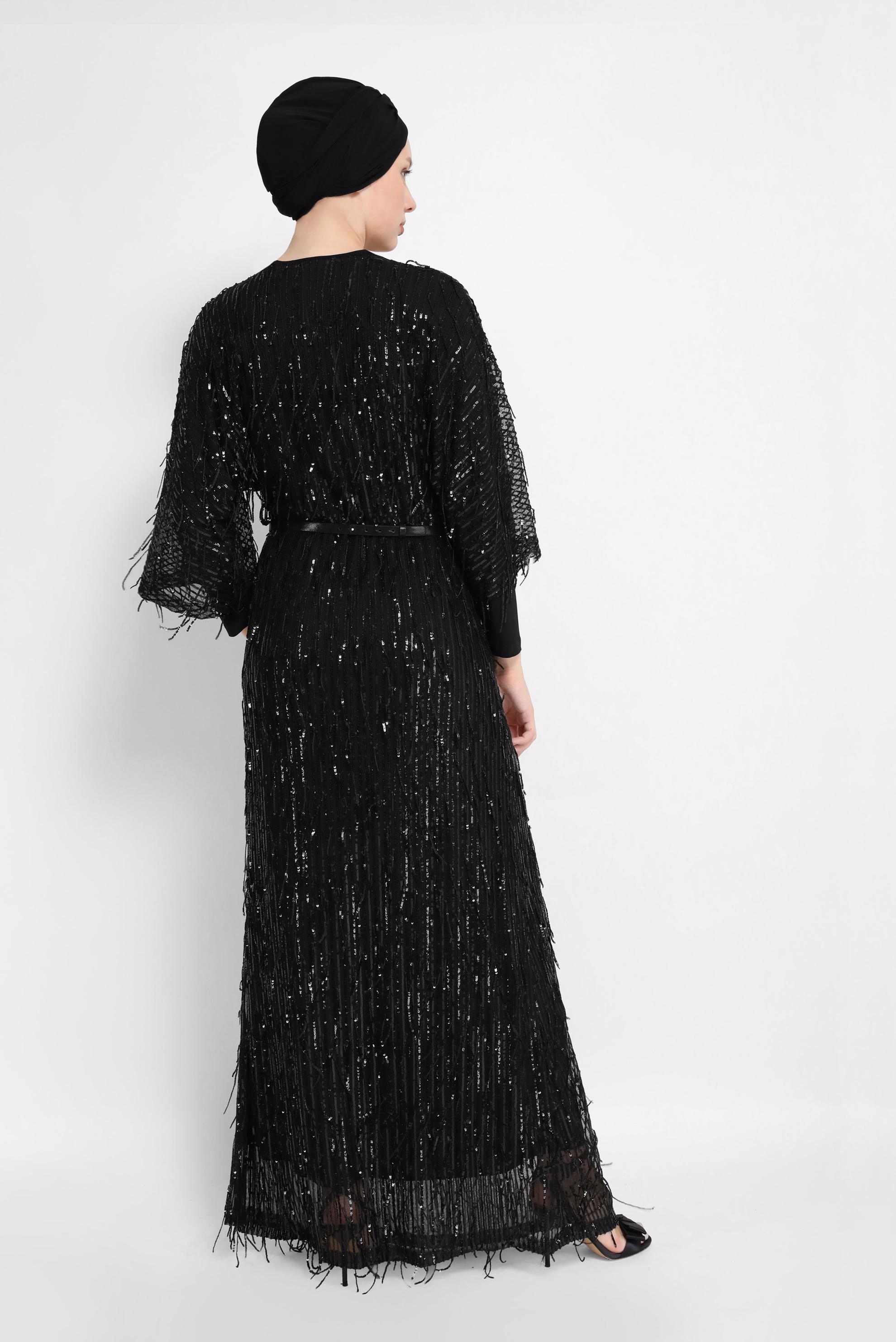 Tesettür giyim SİYAH PULLU İKİLİ ABİYE ELBİSE 50044 