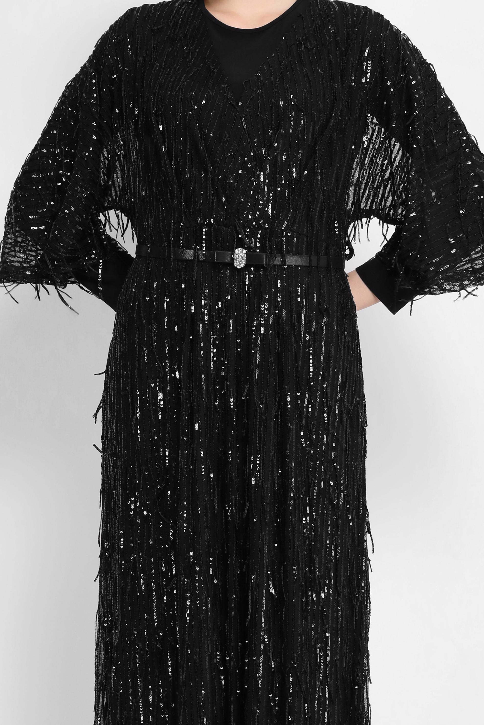 Tesettür giyim SİYAH PULLU İKİLİ ABİYE ELBİSE 50044 