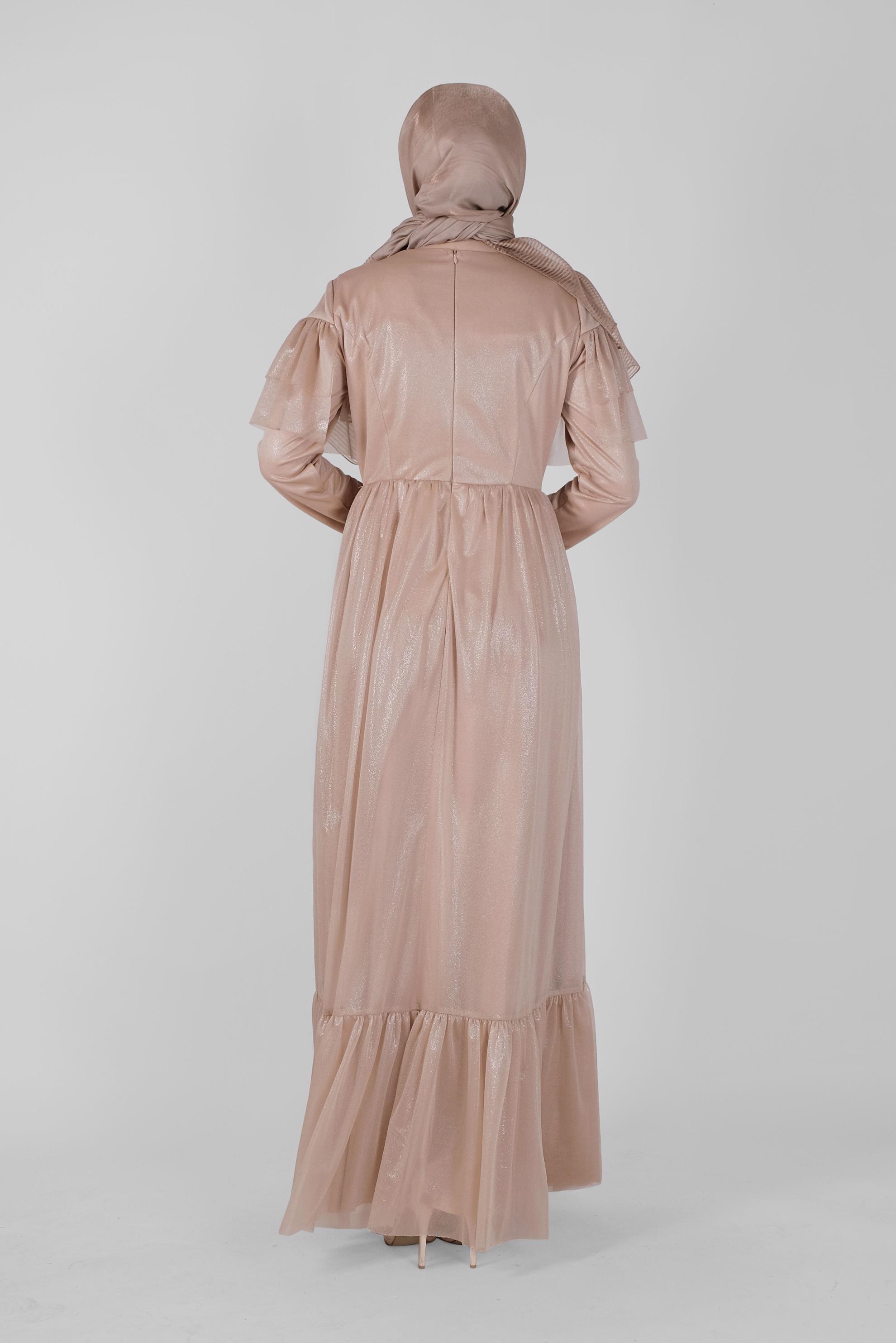 Vêtements hijab BEIGE ROBE DE SOIRÉE BRODÉE DE PERLES 50076 