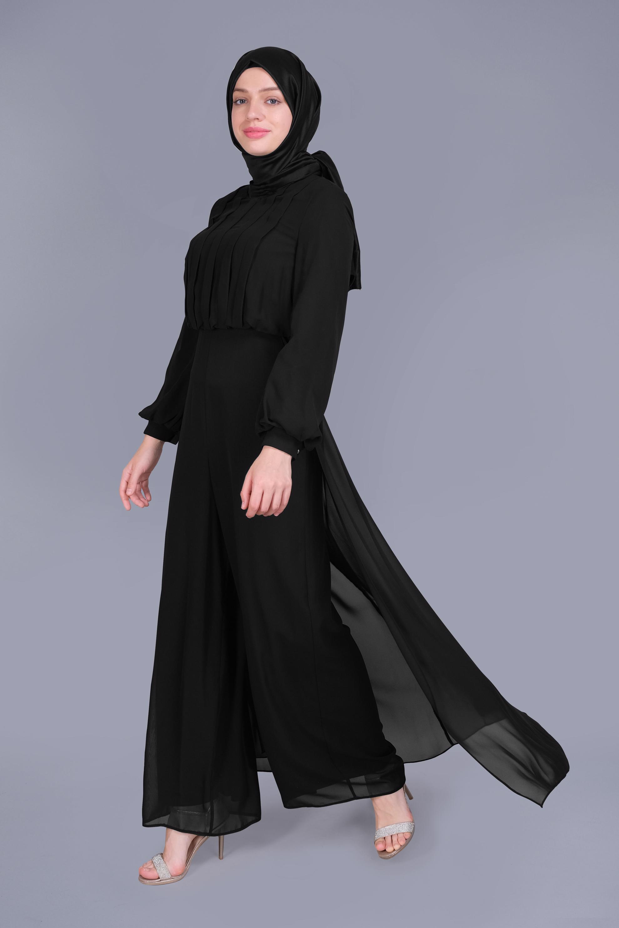 Tesettür giyim SİYAH ŞİFON  PİLİSE DETAYLI  ŞİFON TULUM 50077 