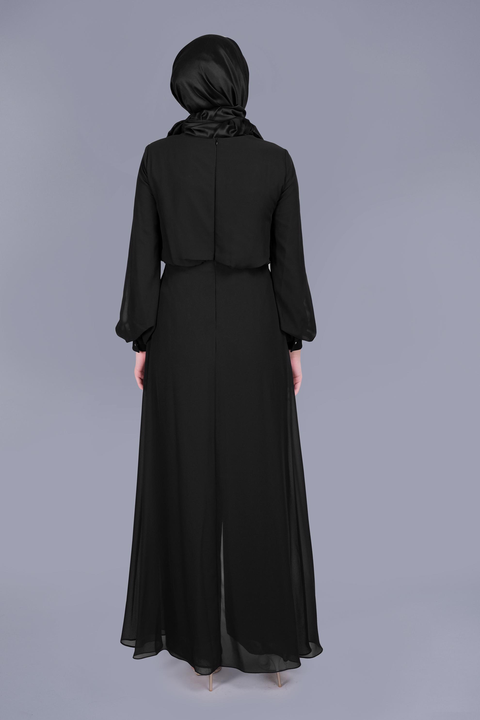 Tesettür giyim SİYAH ŞİFON  PİLİSE DETAYLI  ŞİFON TULUM 50077 