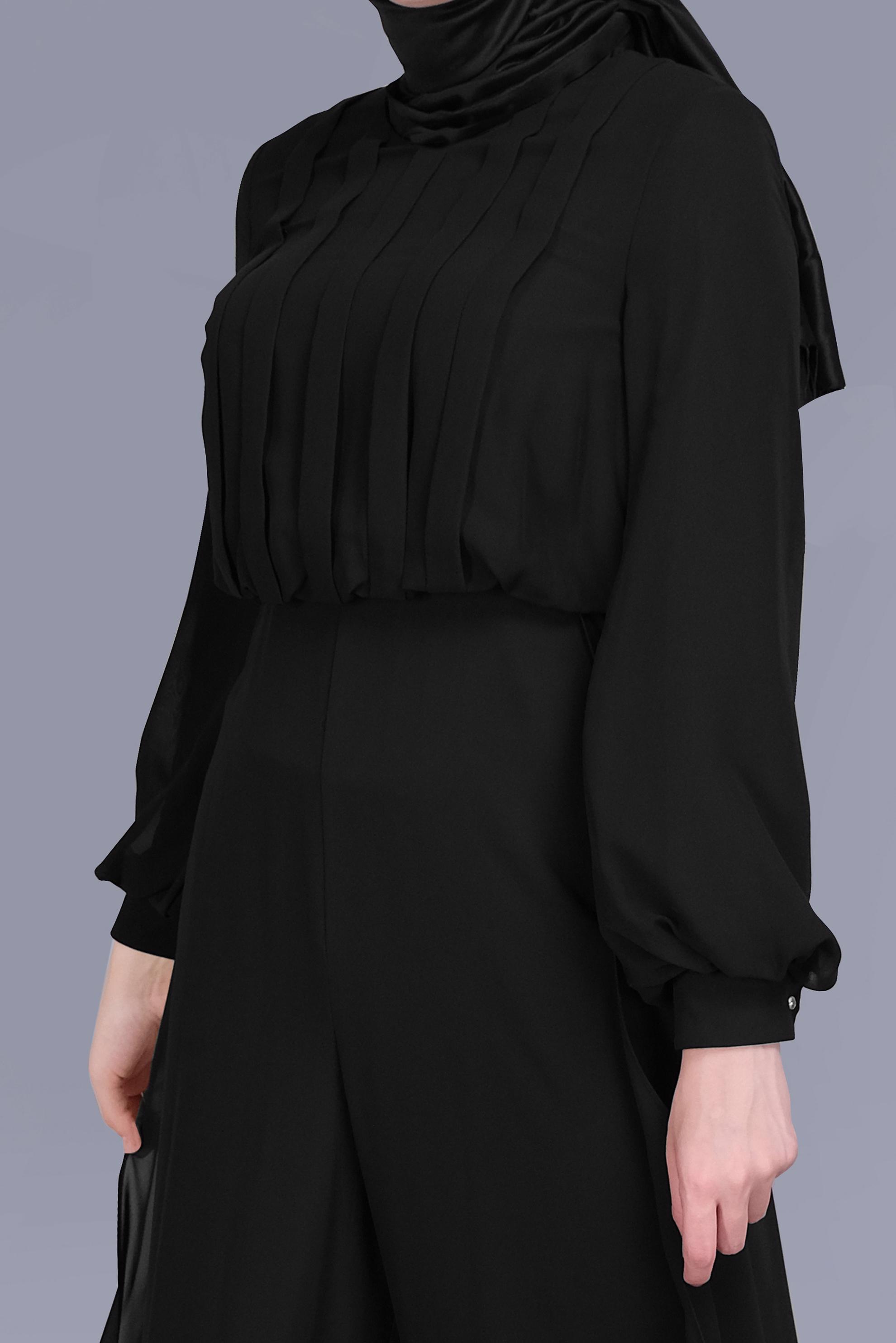 Tesettür giyim SİYAH ŞİFON  PİLİSE DETAYLI  ŞİFON TULUM 50077 