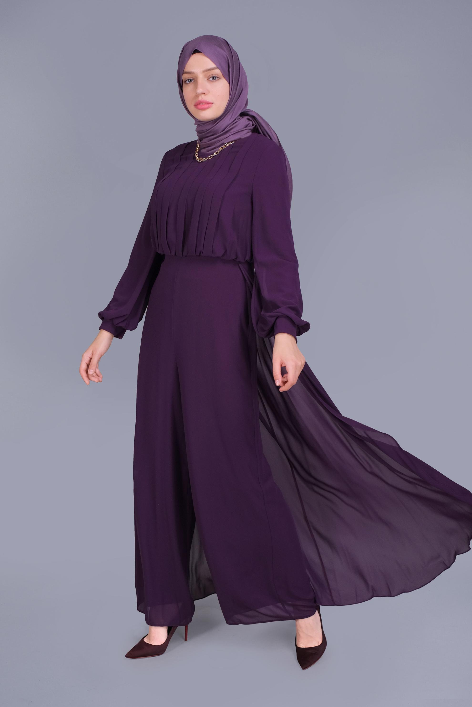 Vêtements hijab POURPRE SALOPETTE EN MOUSSELINE AVEC PLIS 50077 