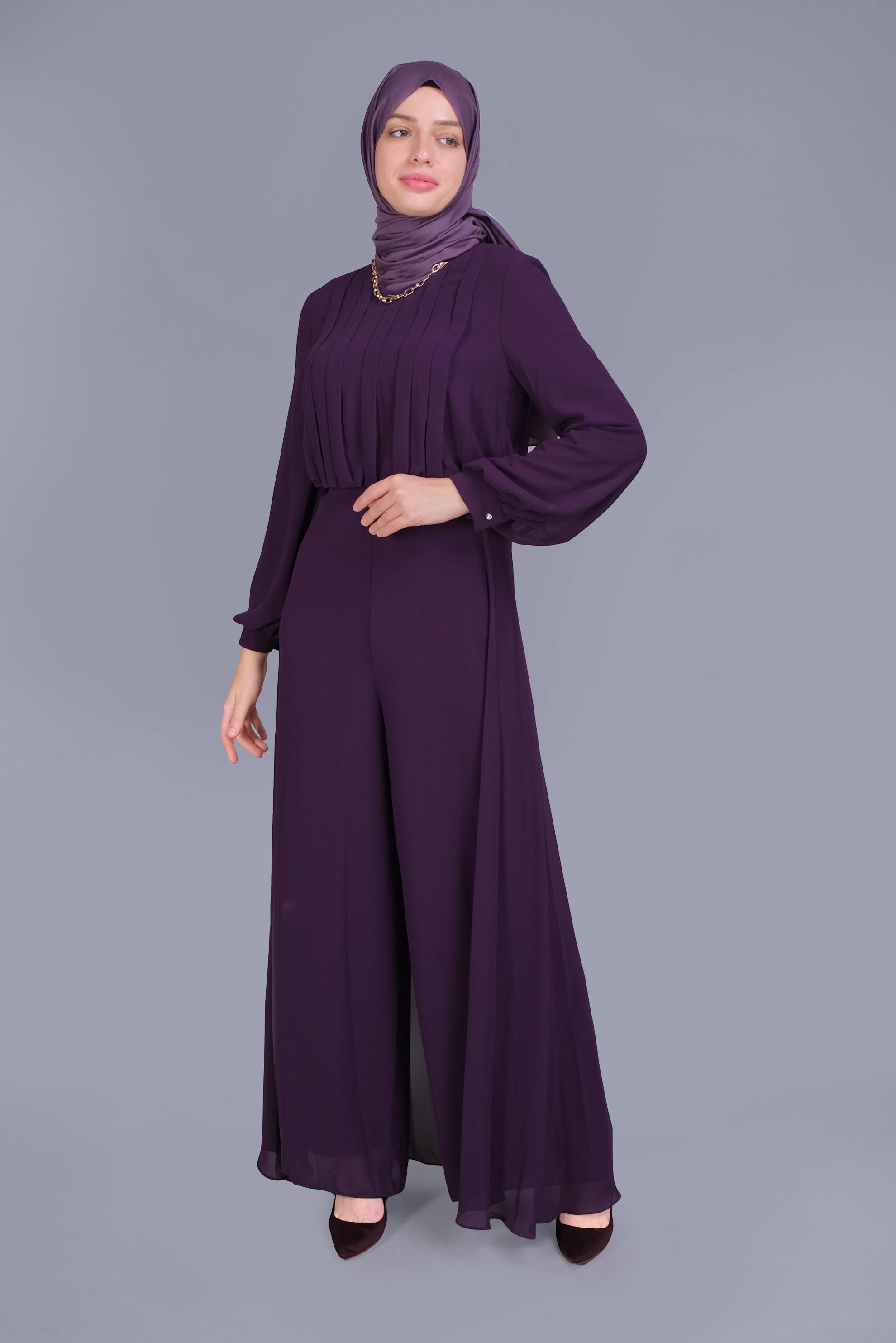 Vêtements hijab POURPRE SALOPETTE EN MOUSSELINE AVEC PLIS 50077 