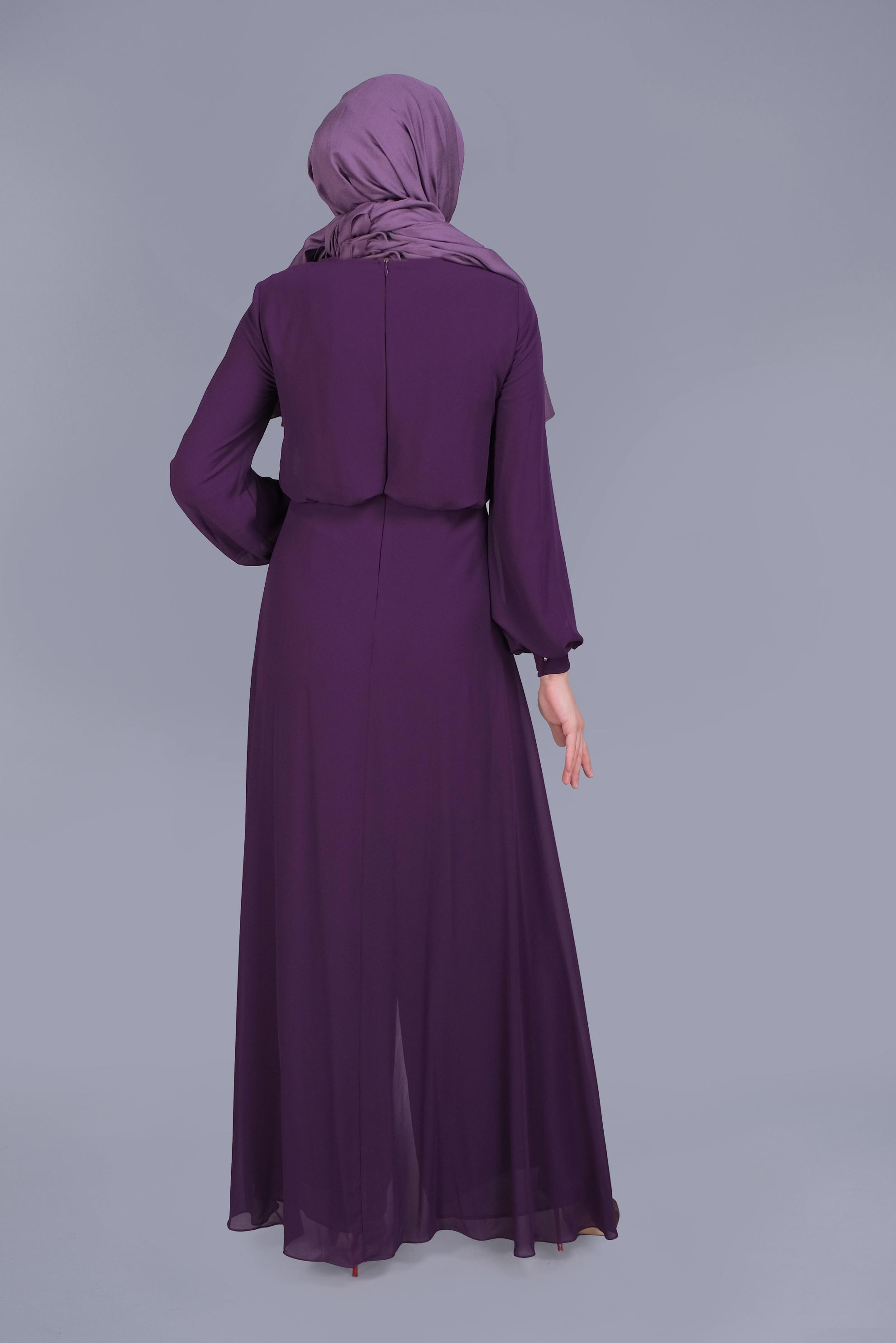 Vêtements hijab POURPRE SALOPETTE EN MOUSSELINE AVEC PLIS 50077 