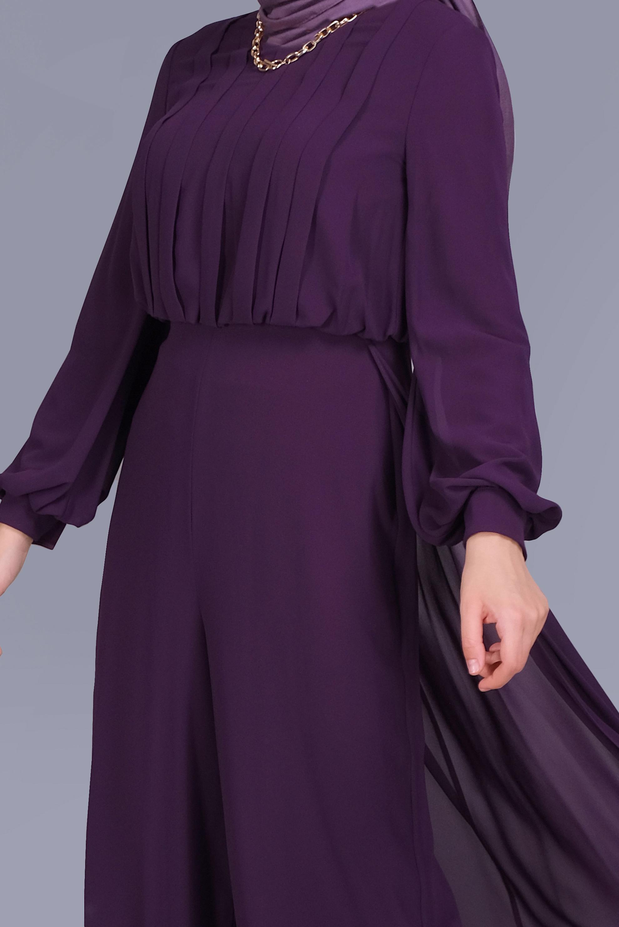 Vêtements hijab POURPRE SALOPETTE EN MOUSSELINE AVEC PLIS 50077 