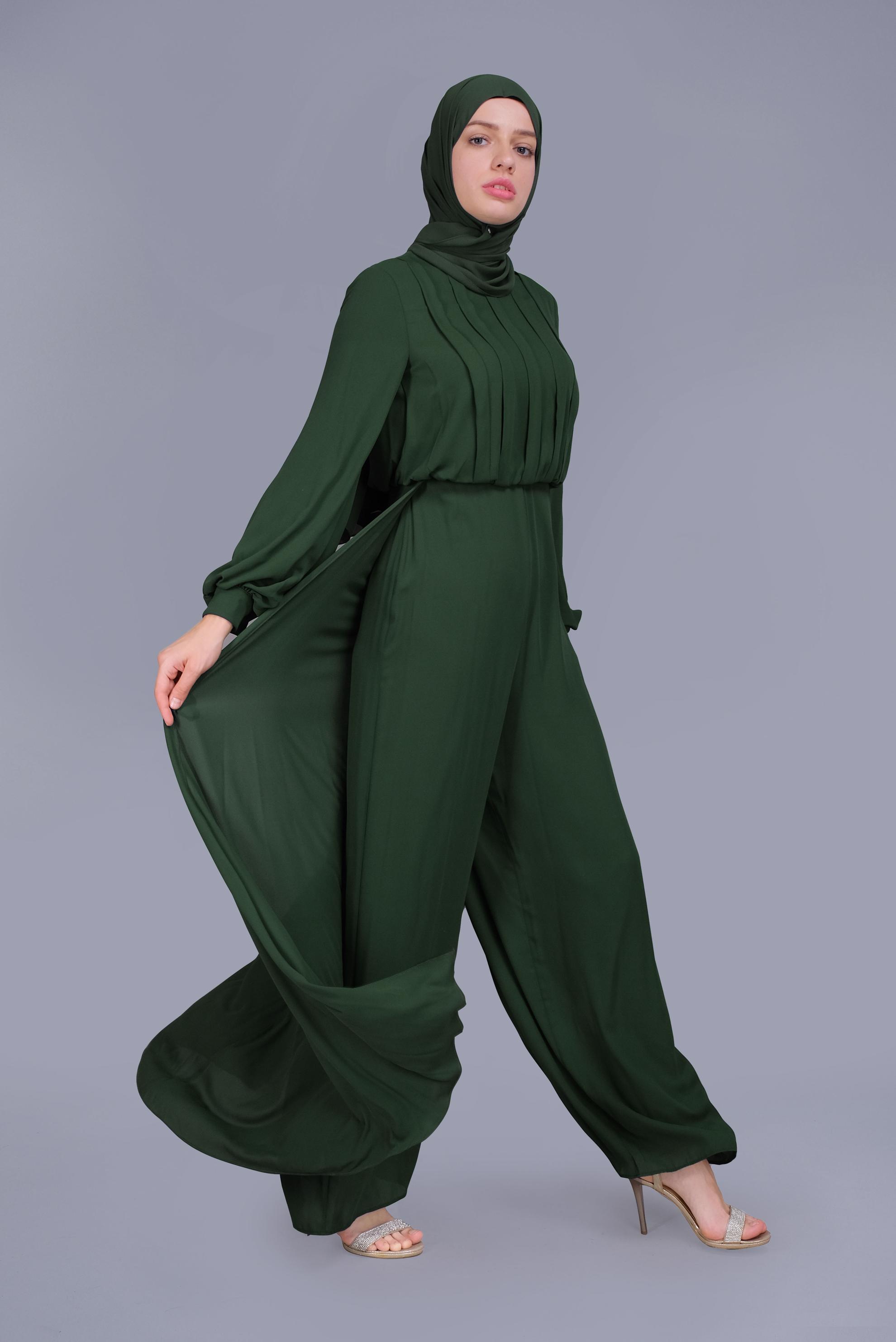 Tesettür giyim YEŞİL ŞİFON  PİLİSE DETAYLI  ŞİFON TULUM 50077 