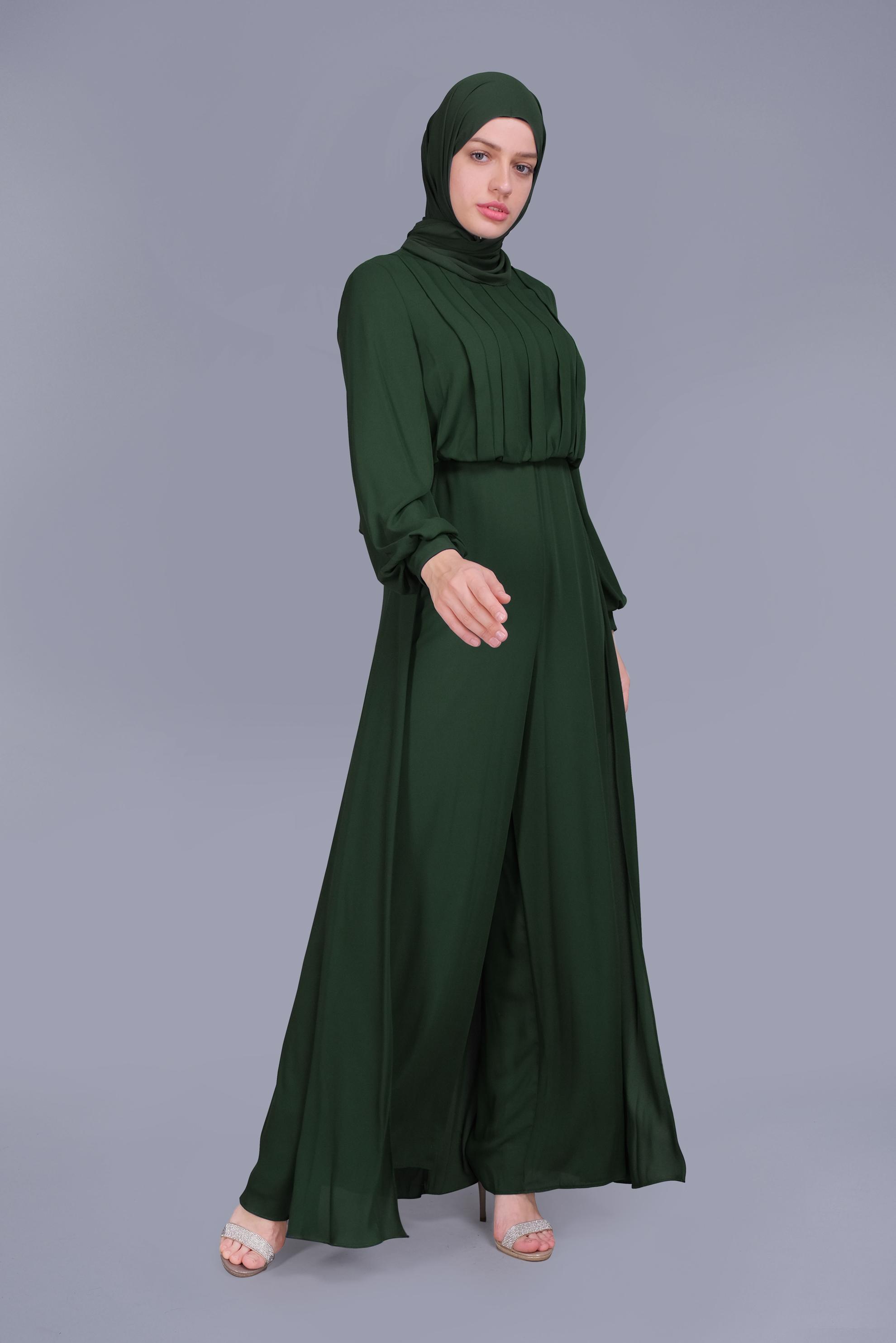 Tesettür giyim YEŞİL ŞİFON  PİLİSE DETAYLI  ŞİFON TULUM 50077 