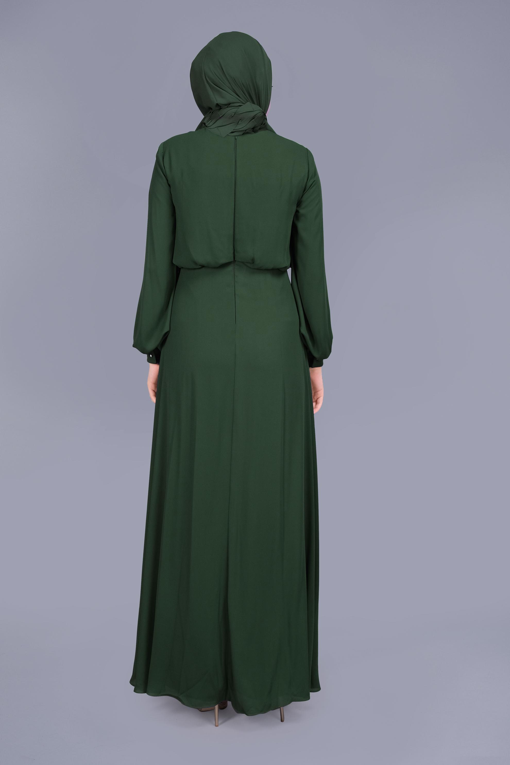 Tesettür giyim YEŞİL ŞİFON  PİLİSE DETAYLI  ŞİFON TULUM 50077 