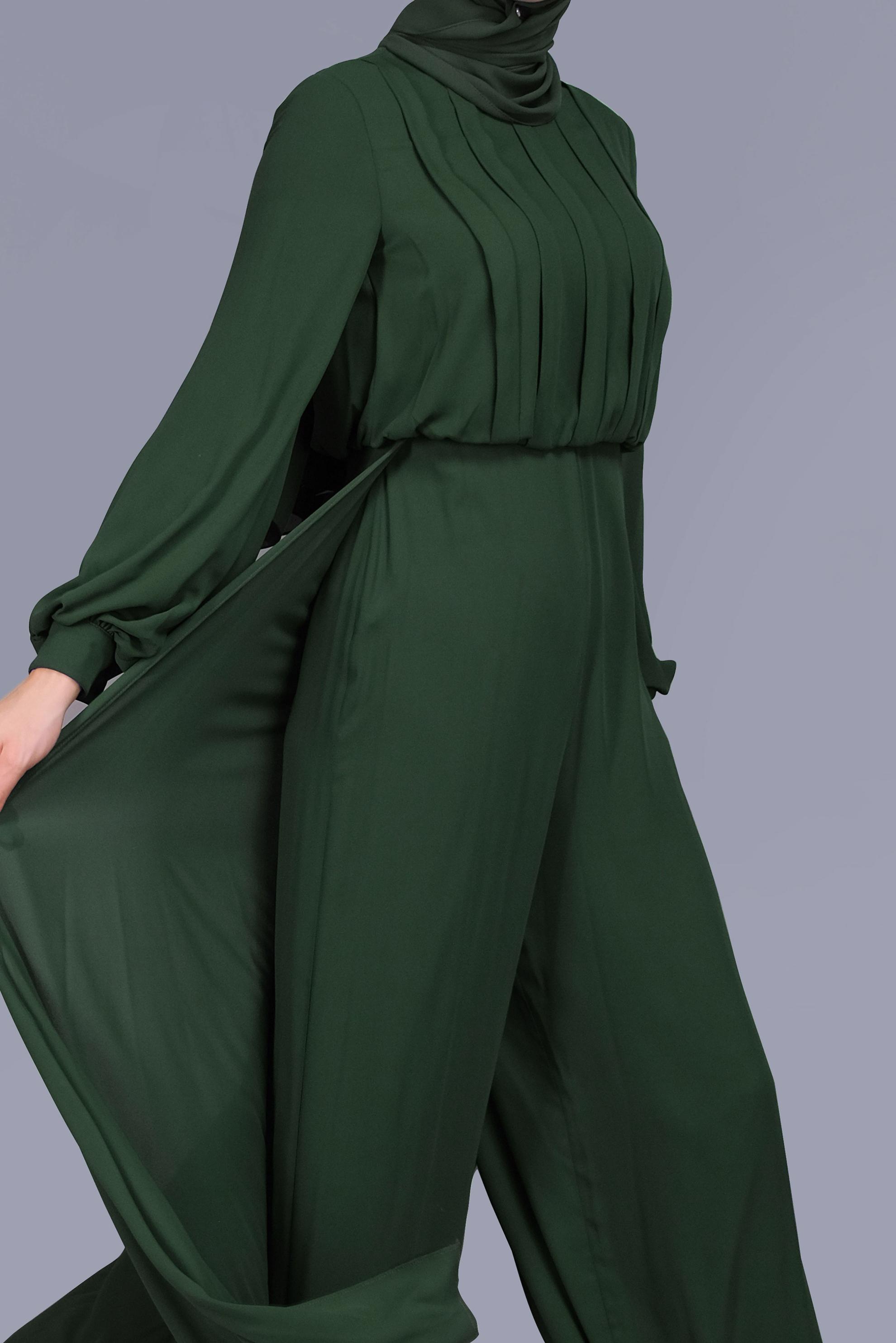 Tesettür giyim YEŞİL ŞİFON  PİLİSE DETAYLI  ŞİFON TULUM 50077 