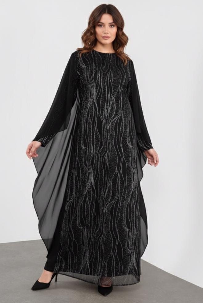 Vêtements hijab NOIR ROBE DE SOIRÉE SCINTILLANTE 5527 - ALVİNA