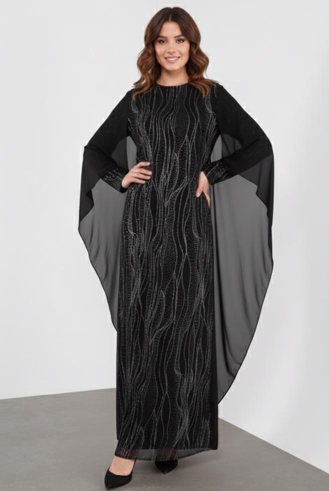 Vêtements hijab NOIR ROBE DE SOIRÉE SCINTILLANTE 5527 - ALVİNA