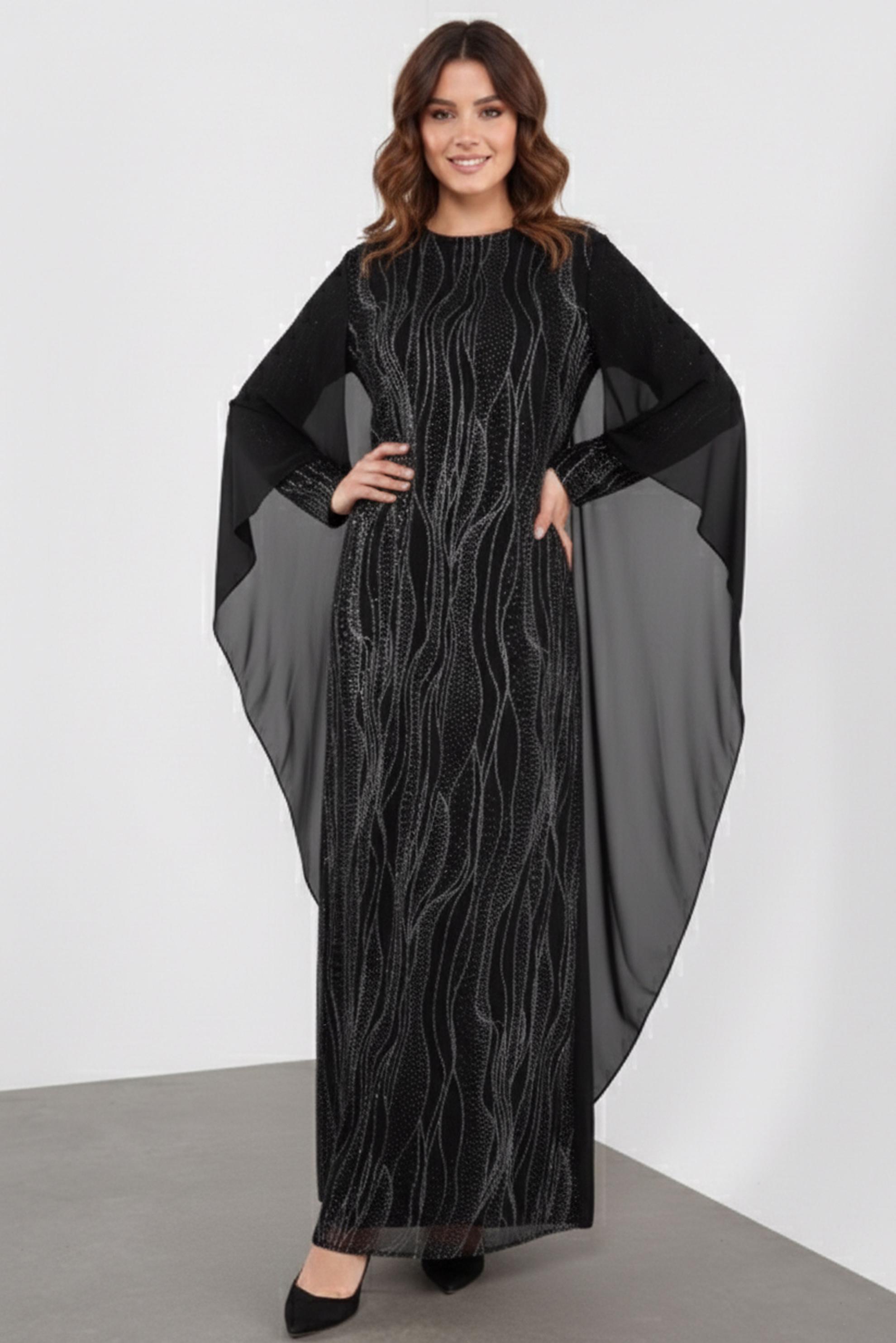 Tesettür giyim SİYAH SİMLİ ŞİFON ABİYE ELBİSE 5527