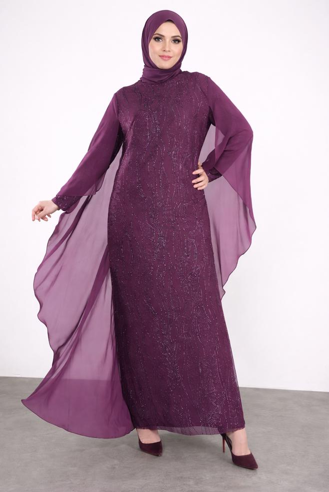 Vêtements hijab PRUNE ROBE DE SOIRÉE SCINTILLANTE 5527 - ALVİNA