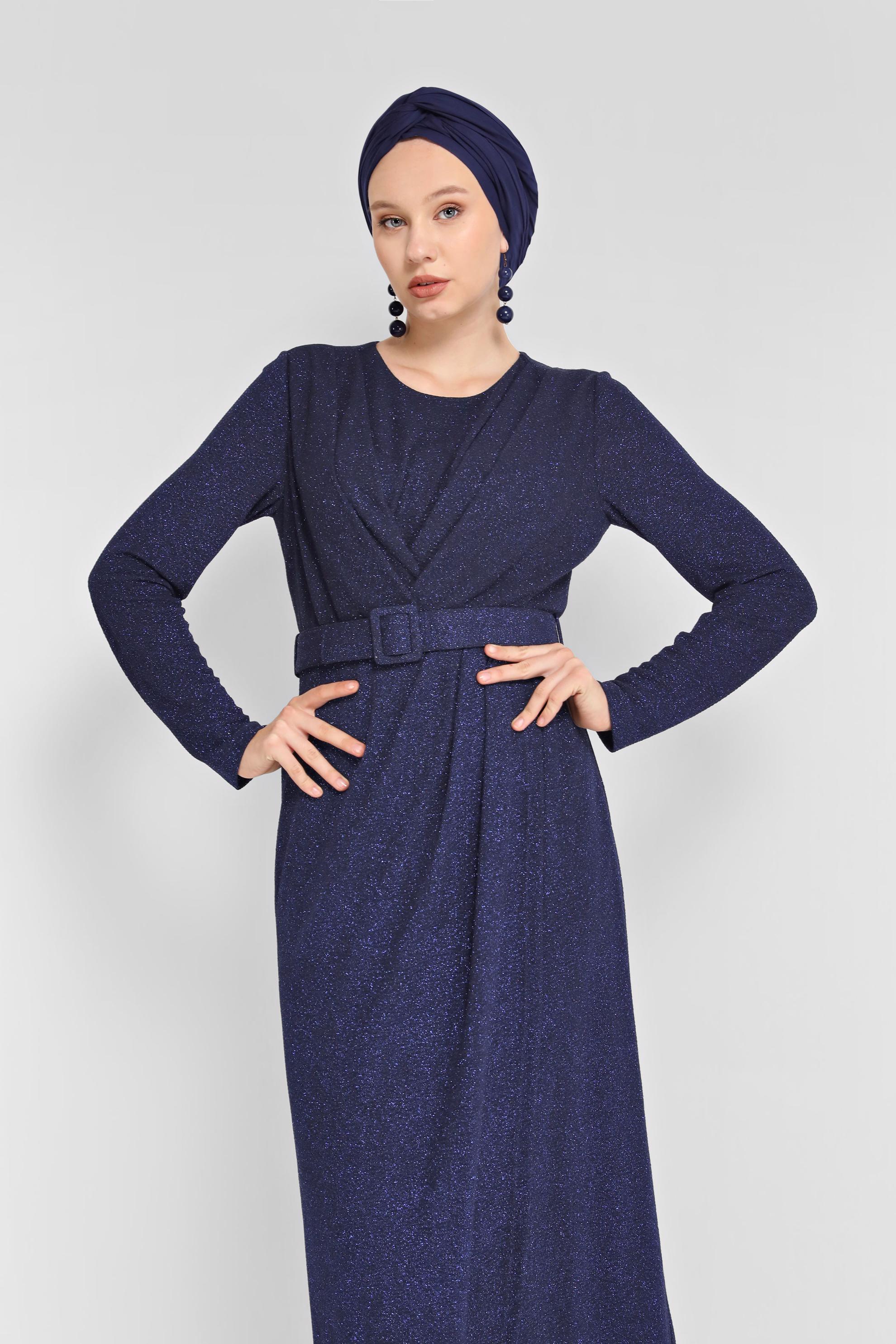 Tesettür giyim LACİVERT SİMLİ ABİYE 50043-1 