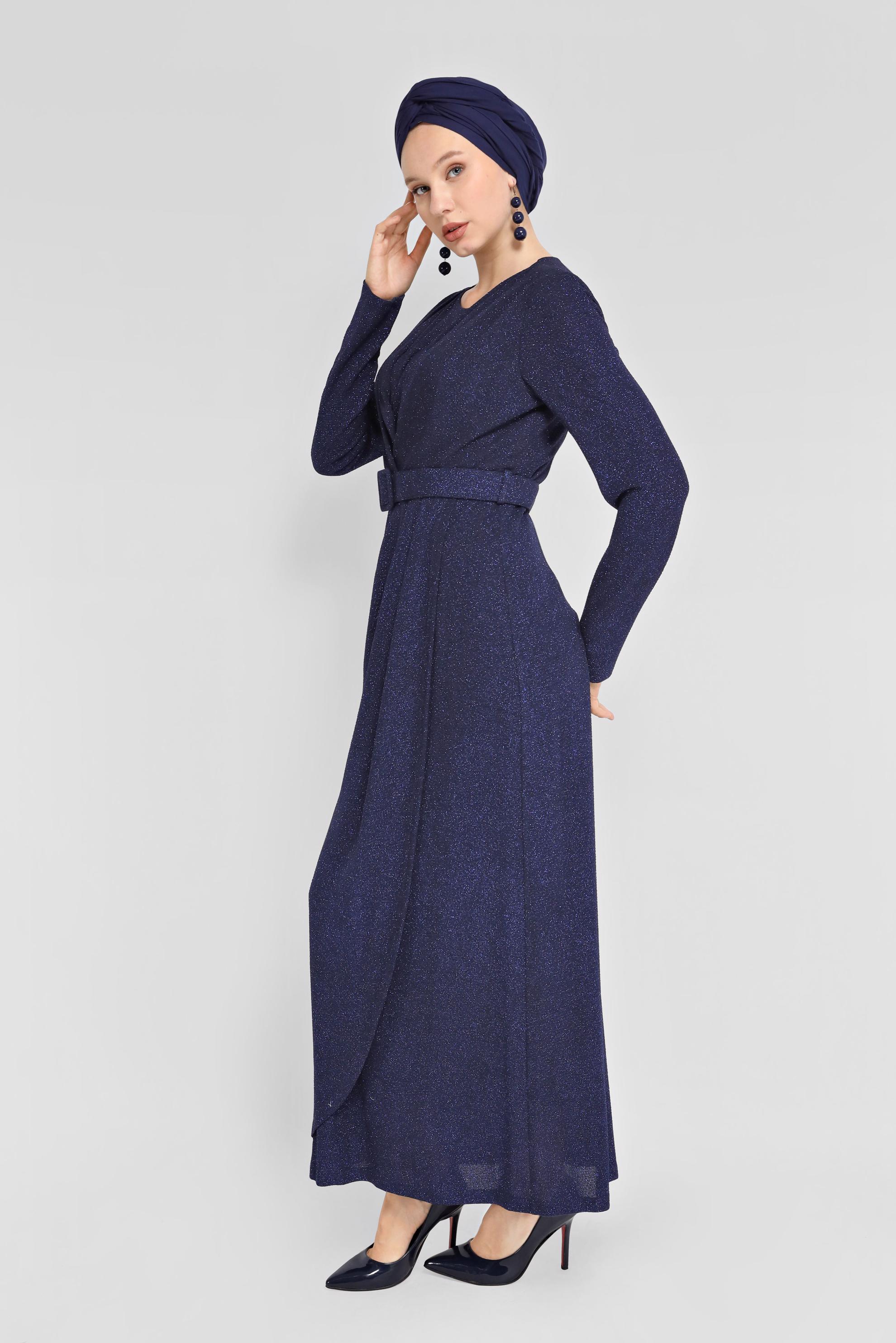 Tesettür giyim LACİVERT SİMLİ ABİYE 50043-1 
