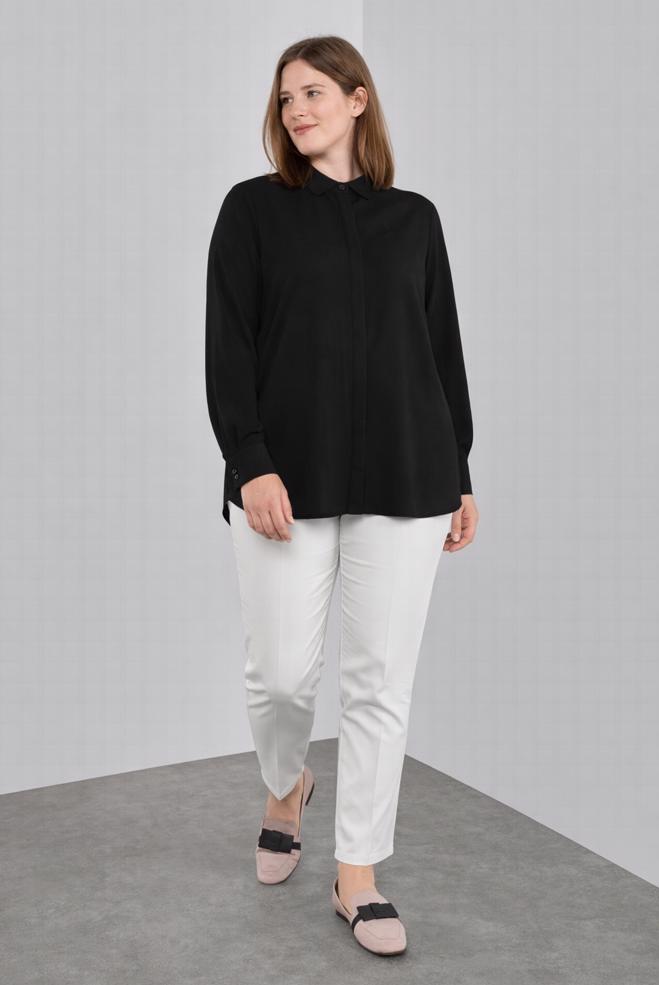 Hijab clothing BLACK HIDDEN-BUTTONED BLOUSE 20038  - ALVİNA