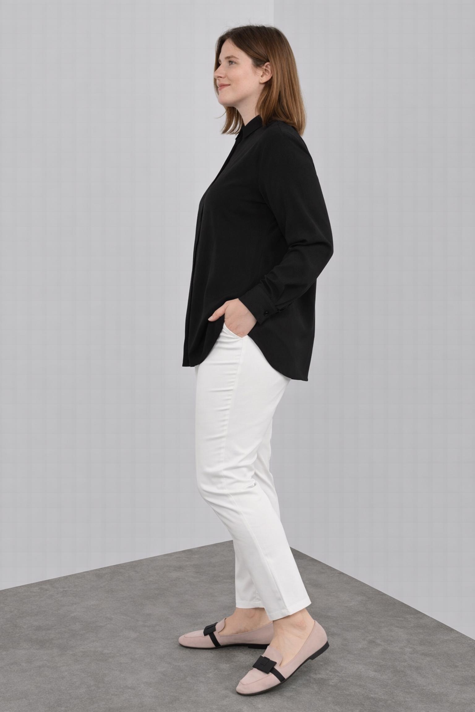 Tesettür giyim SİYAH GİZLİ DÜĞMELİ BLUZ 20038 