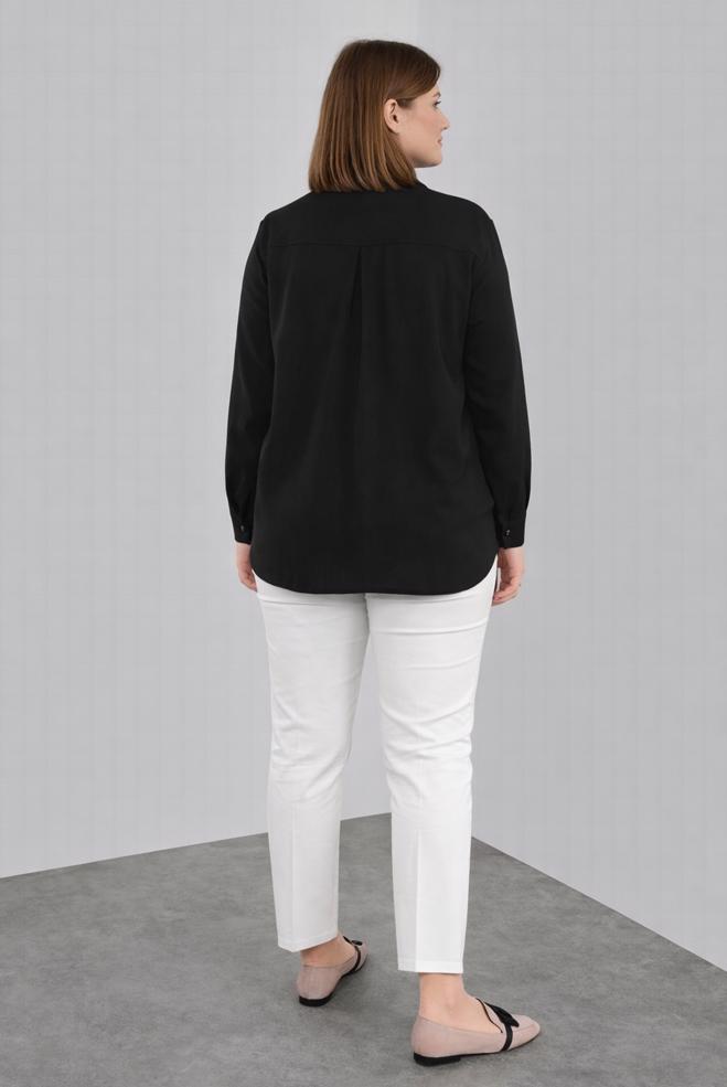 Hijab clothing BLACK HIDDEN-BUTTONED BLOUSE 20038  - ALVİNA