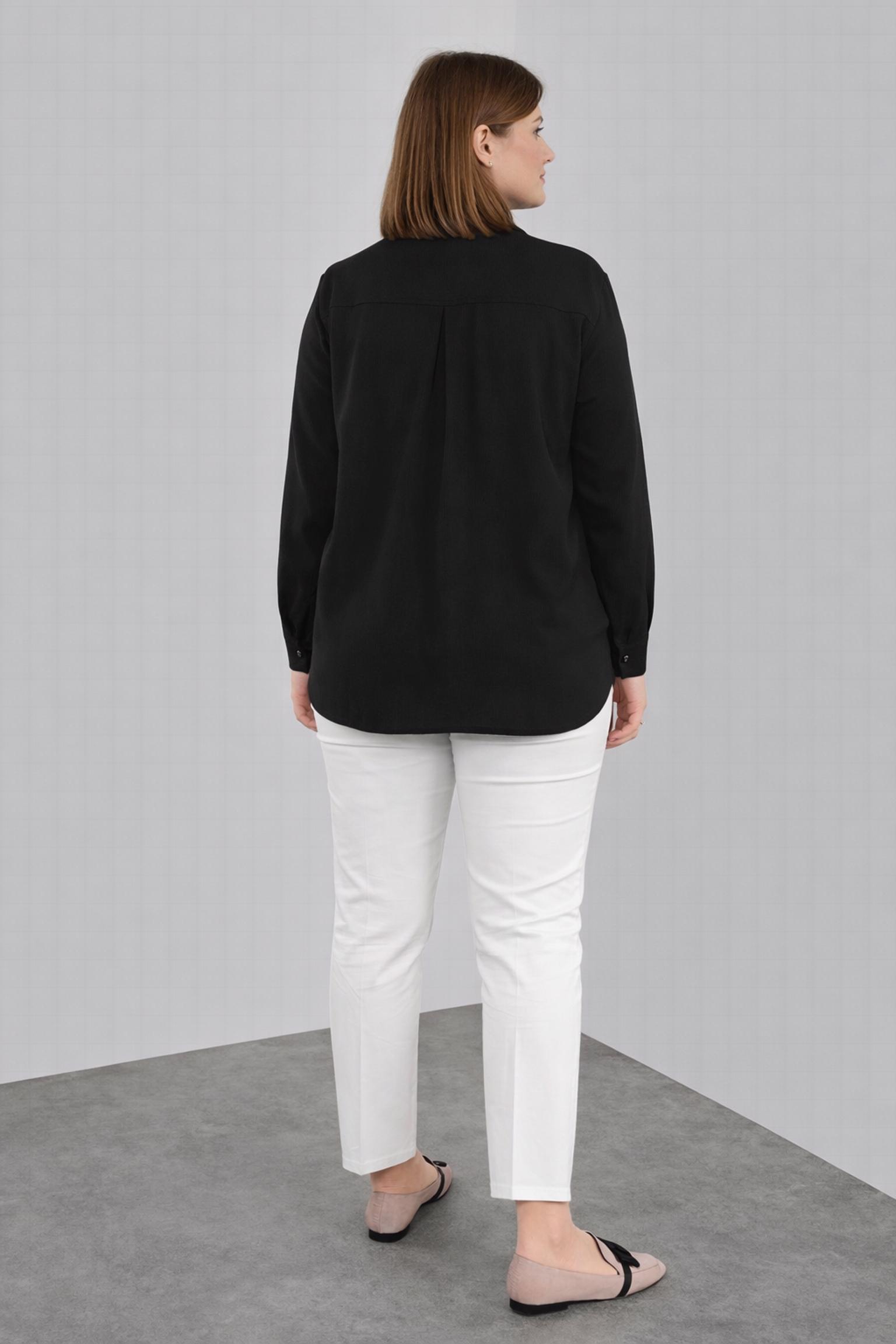 Tesettür giyim SİYAH GİZLİ DÜĞMELİ BLUZ 20038 