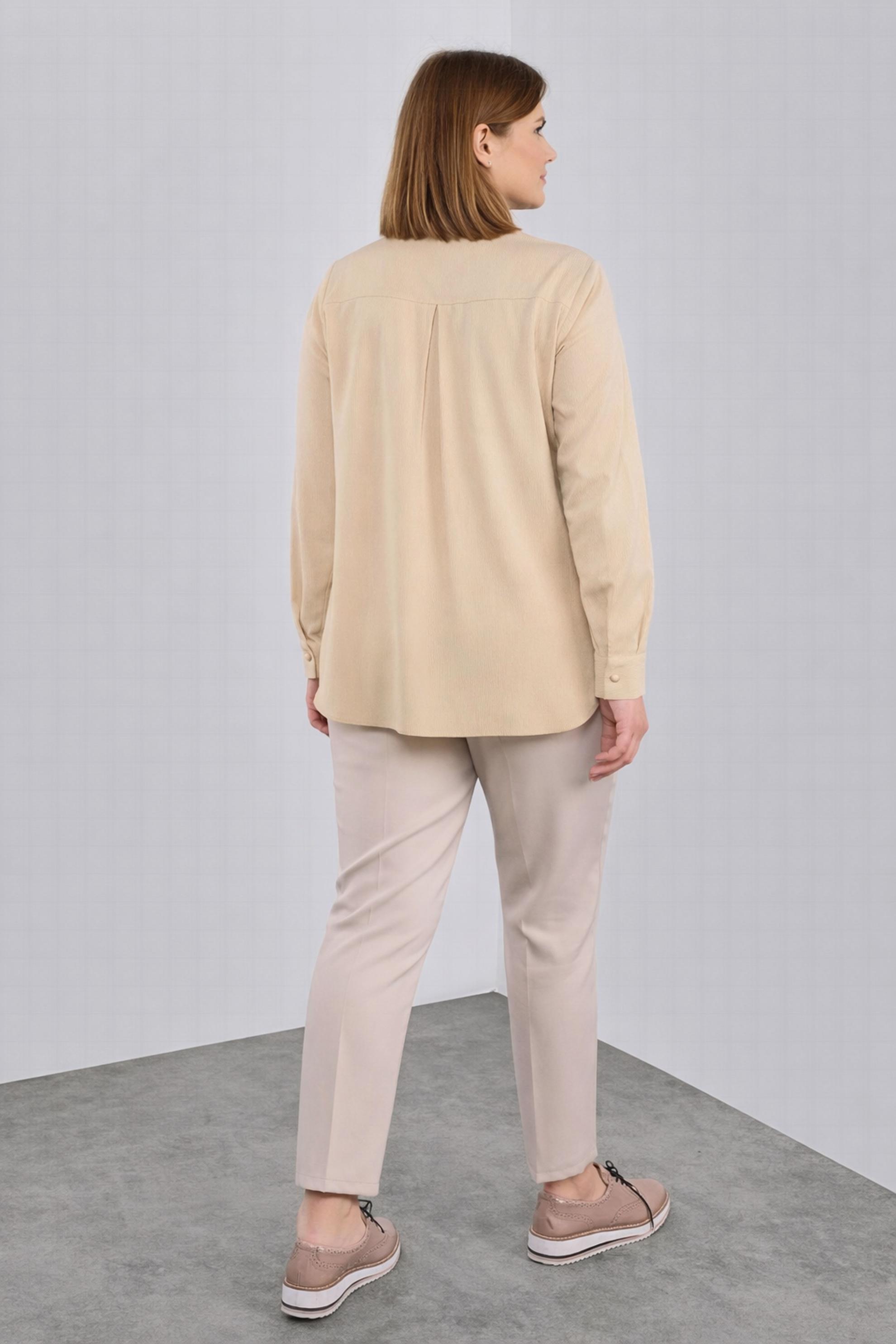 Tesettür giyim BEJ GİZLİ DÜĞMELİ BLUZ 20038 