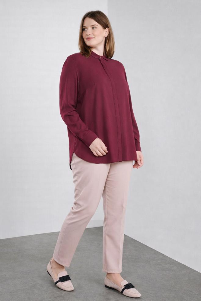 Hijab clothing CLARET RED HIDDEN-BUTTONED BLOUSE 20038  - ALVİNA