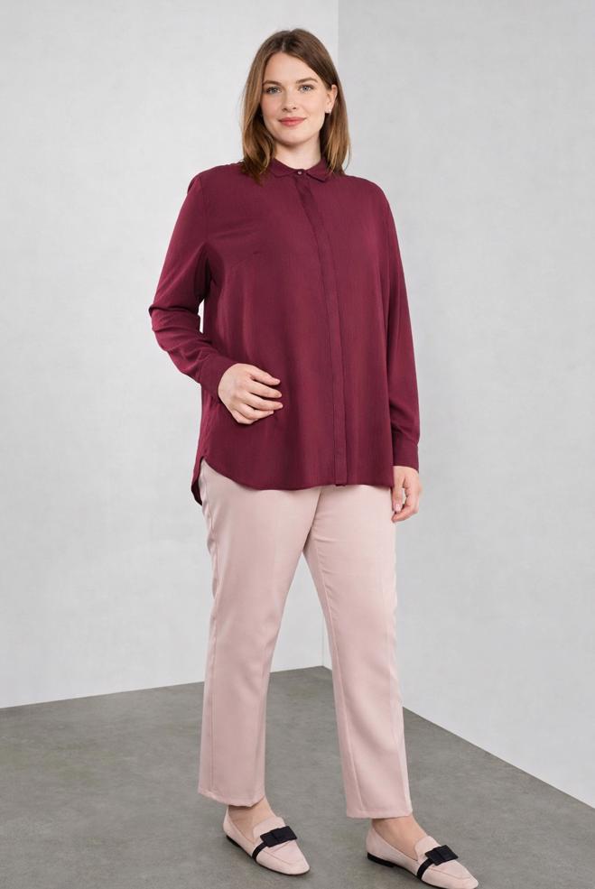 Hijab clothing CLARET RED HIDDEN-BUTTONED BLOUSE 20038  - ALVİNA