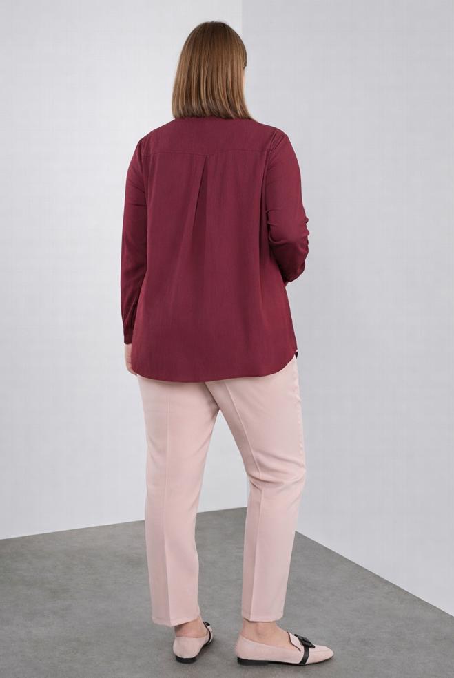 Hijab clothing CLARET RED HIDDEN-BUTTONED BLOUSE 20038  - ALVİNA