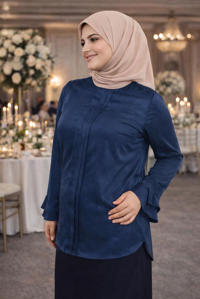 Hijab clothing NAVY BLUE RUFFLED BLOUSE 20039 - ALVİNA