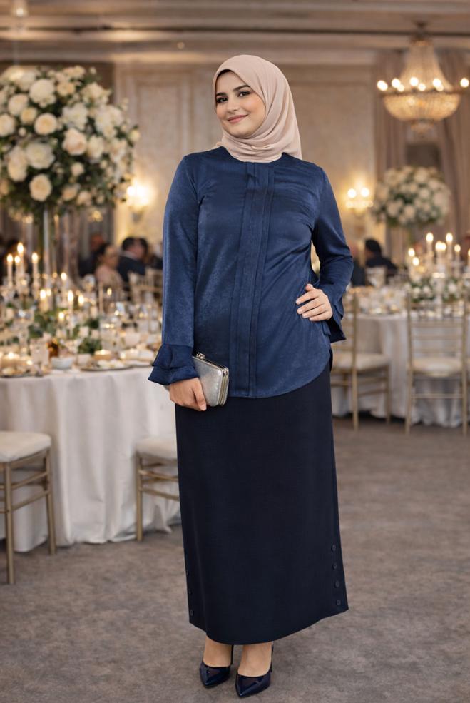 Hijab clothing NAVY BLUE RUFFLED BLOUSE 20039 - ALVİNA