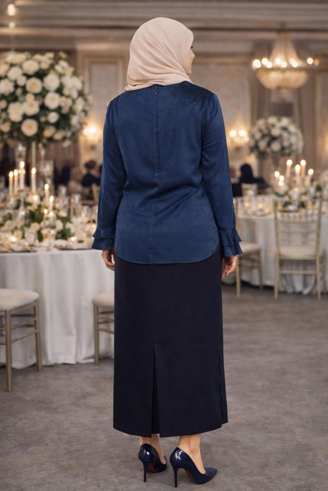 Hijab clothing NAVY BLUE RUFFLED BLOUSE 20039 - ALVİNA