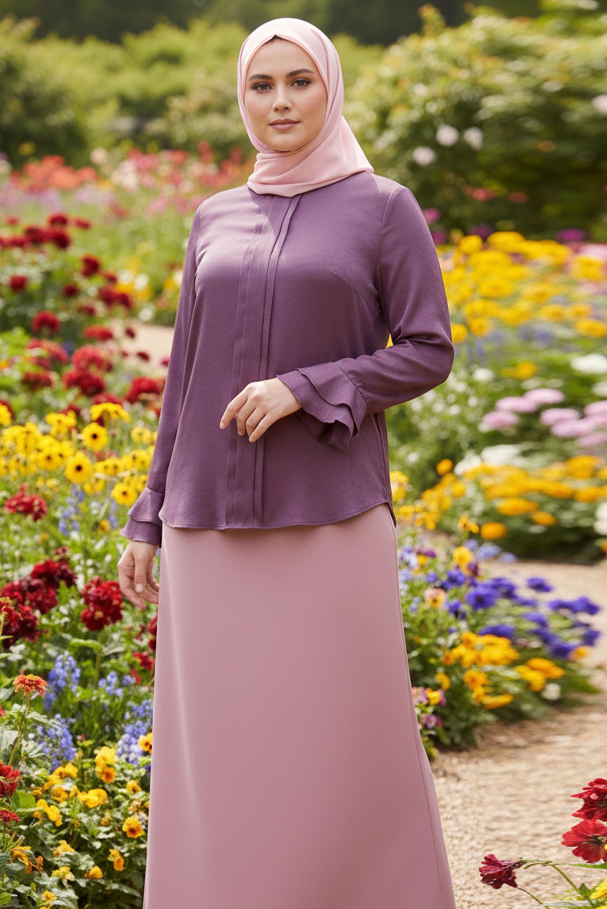 Tesettür giyim MOR KOLLARI FIRFIRLI BLUZ 20039 