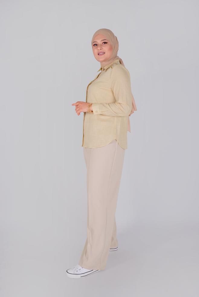 Vêtements hijab BRUN CHEMISIER EN COTON BRODÉ 20048  - ALVİNA