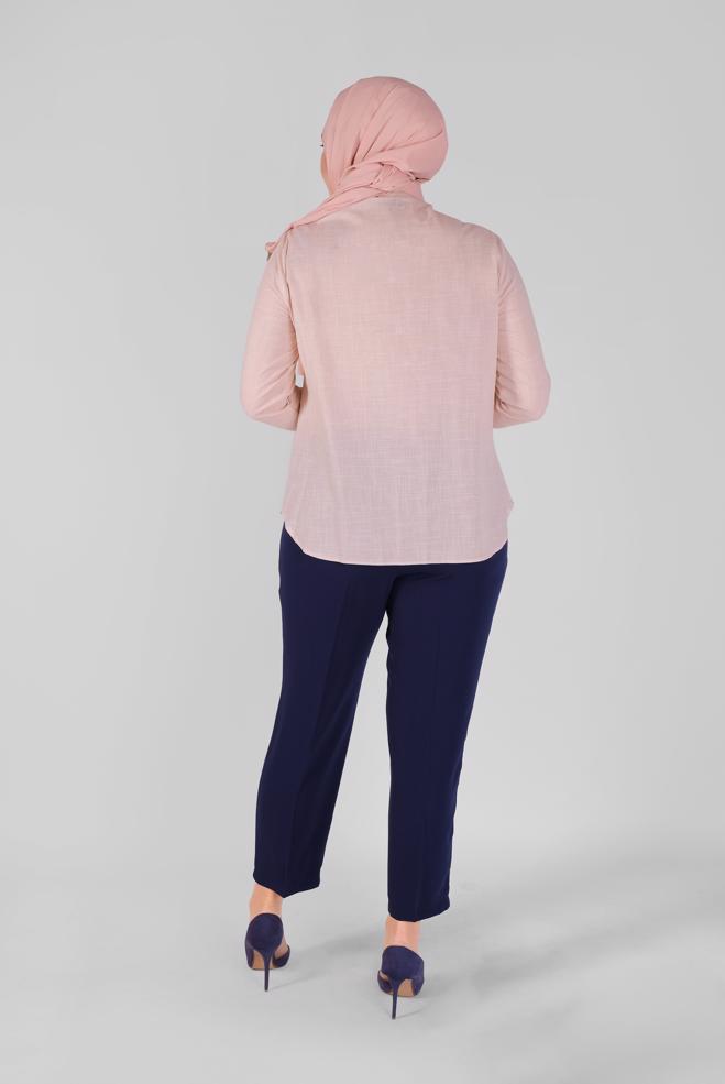 Vêtements hijab POUDRE CHEMISIER EN COTON BRODÉ 20048  - ALVİNA