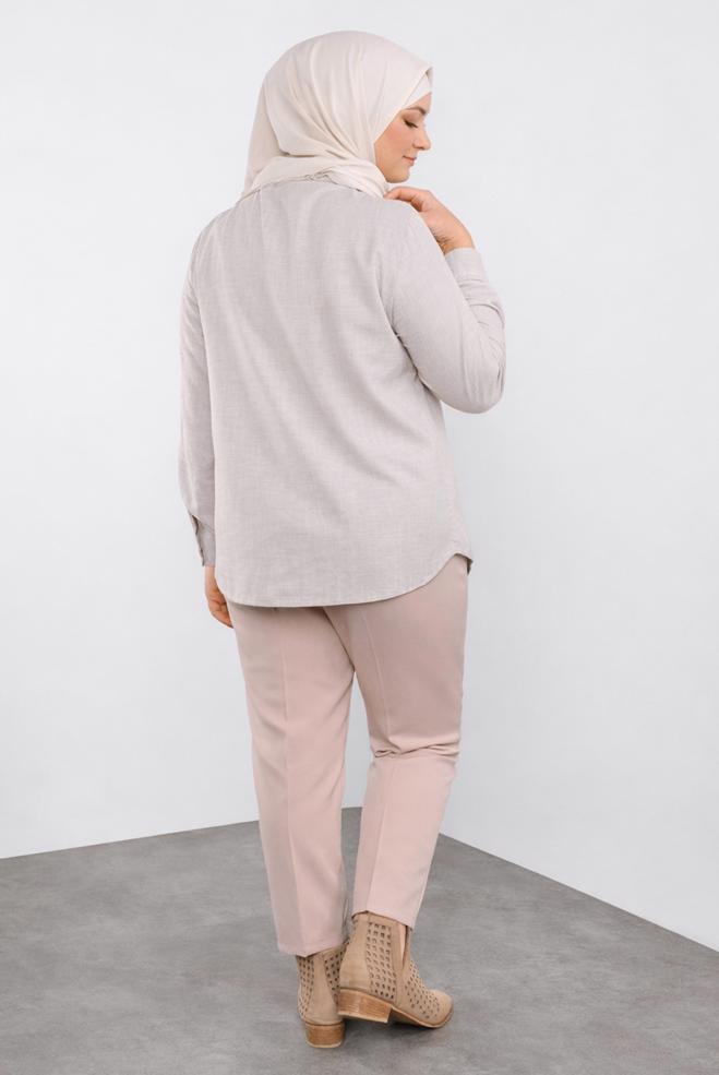 Hijab clothing BEIGE EMBELLISHED COTTON BLOUSE 20048  - ALVİNA