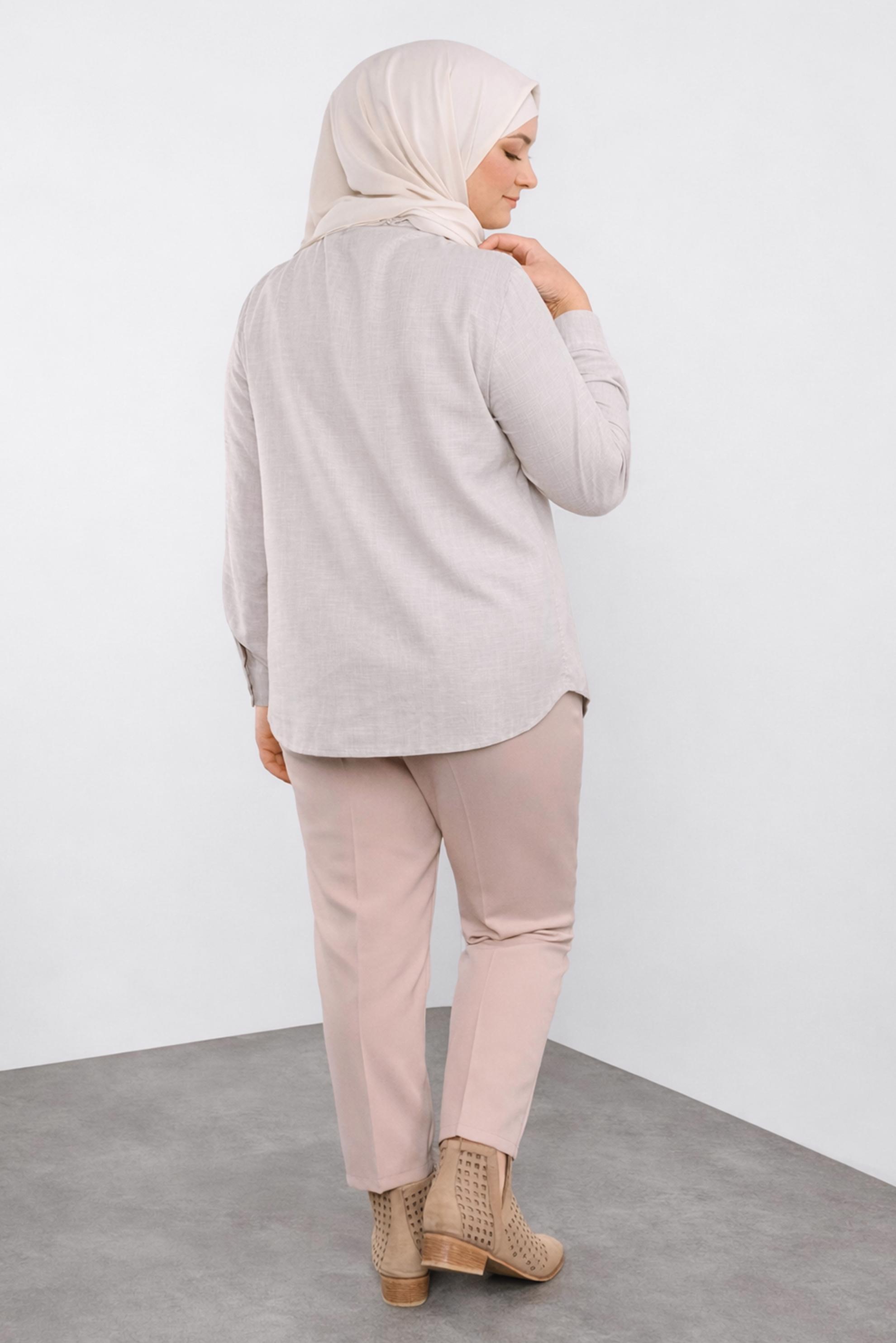 Tesettür giyim BEJ PAMUKLU NAKIŞLI BLUZ 20048 