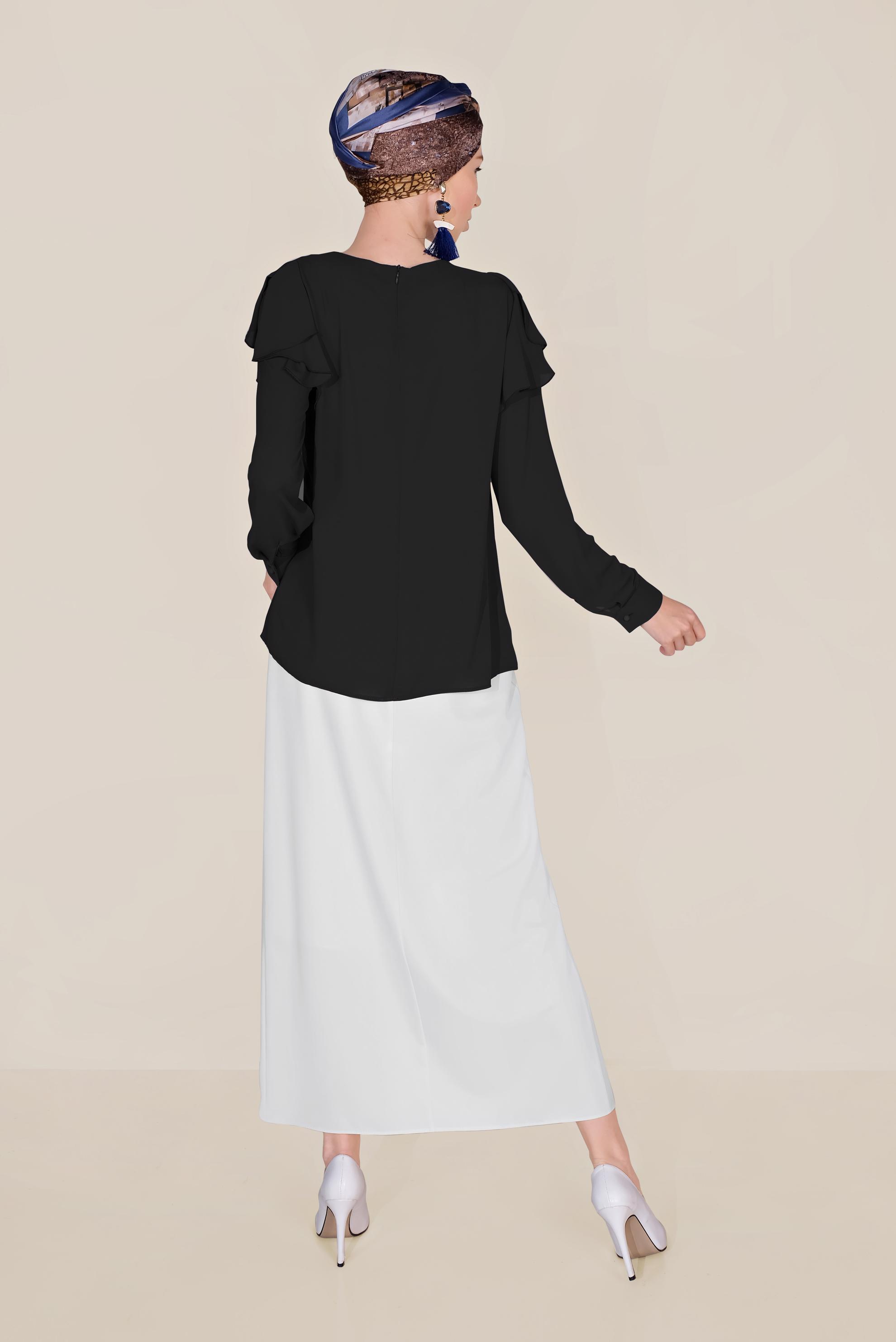 Tesettür giyim SİYAH VOLANLI ŞİFON BLUZ 40539