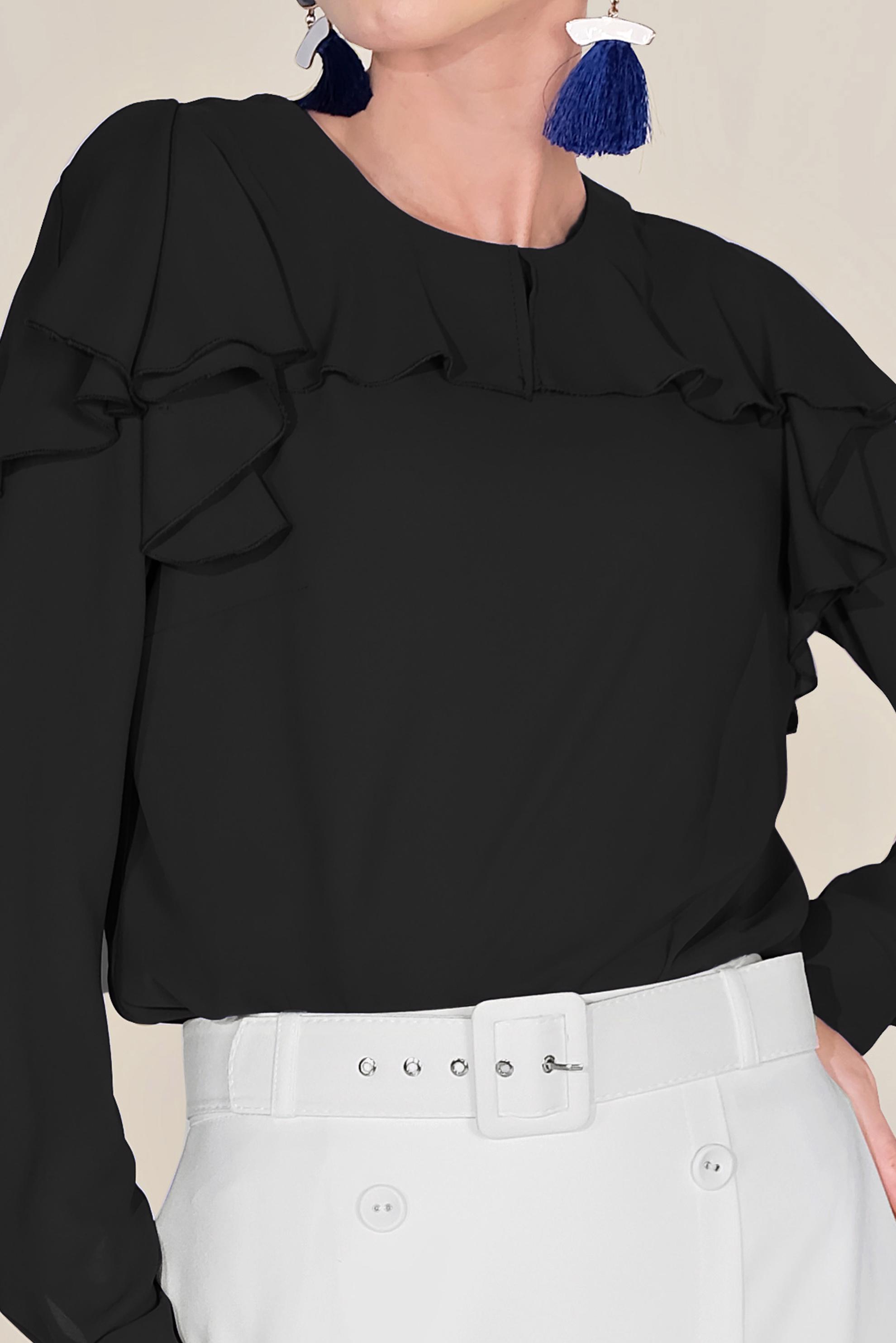 Tesettür giyim SİYAH VOLANLI ŞİFON BLUZ 40539