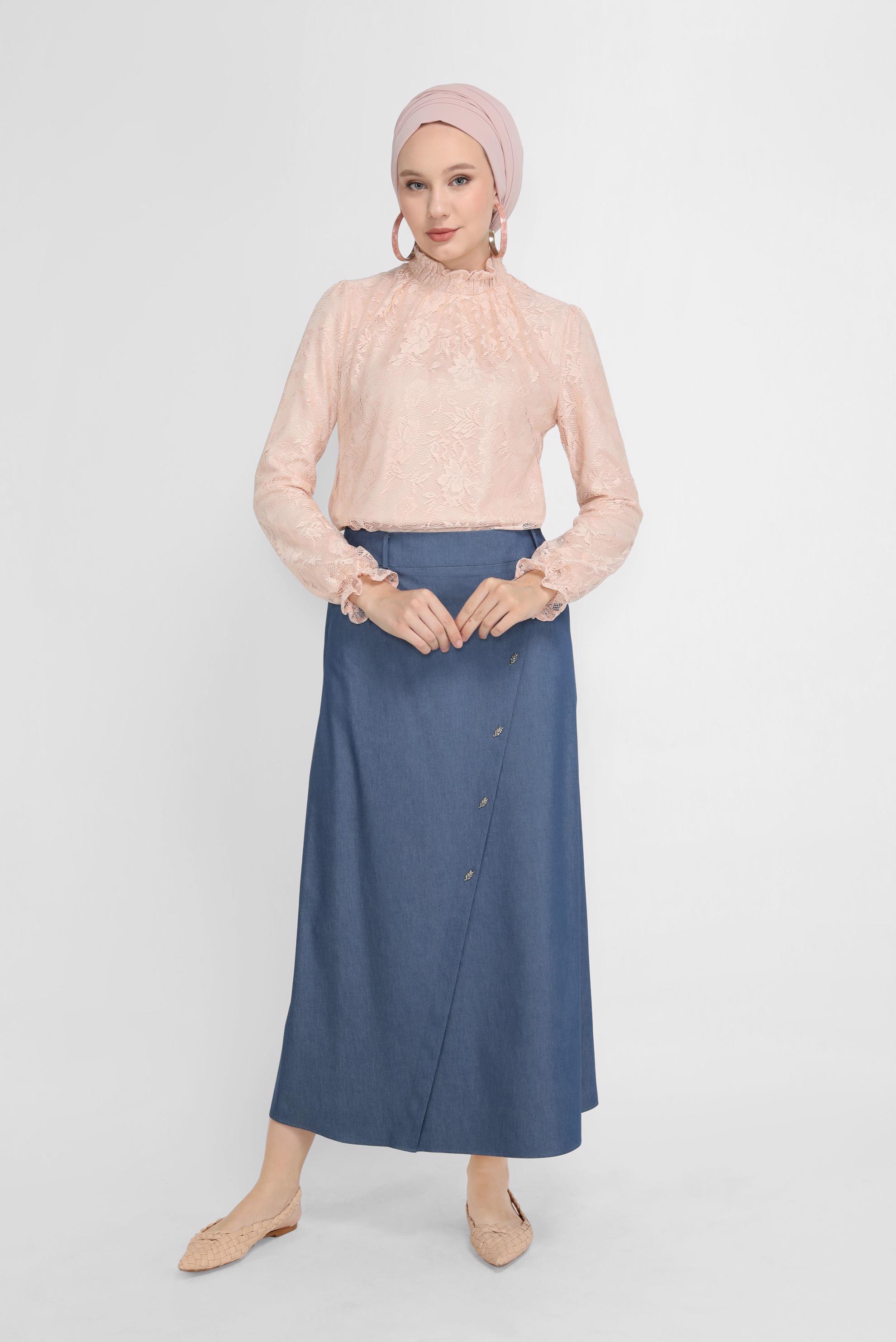 Tesettür giyim PUDRA MANŞETLERİ LASTİKLİ DANTELLİ BLUZ 40688 