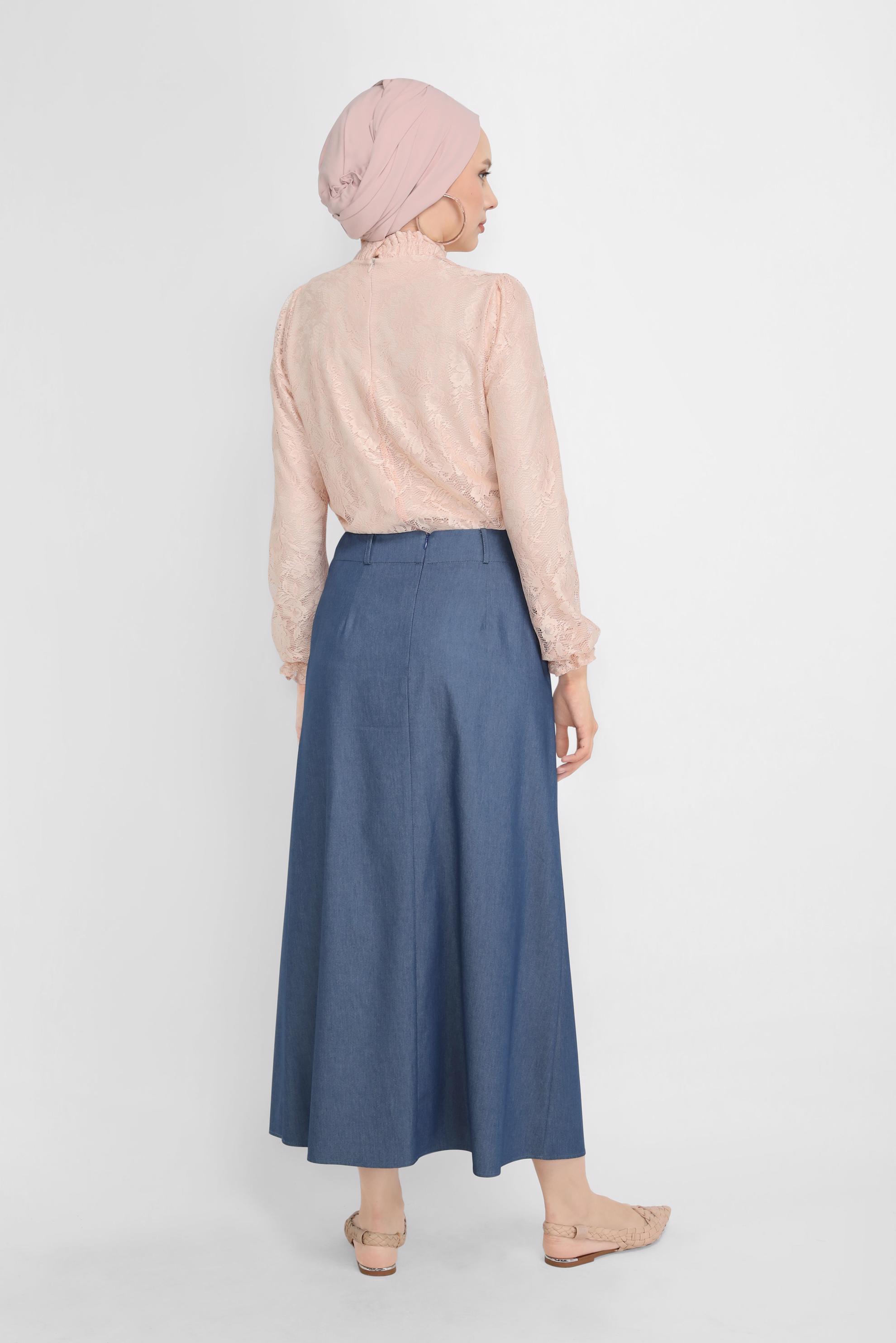 Tesettür giyim PUDRA MANŞETLERİ LASTİKLİ DANTELLİ BLUZ 40688 