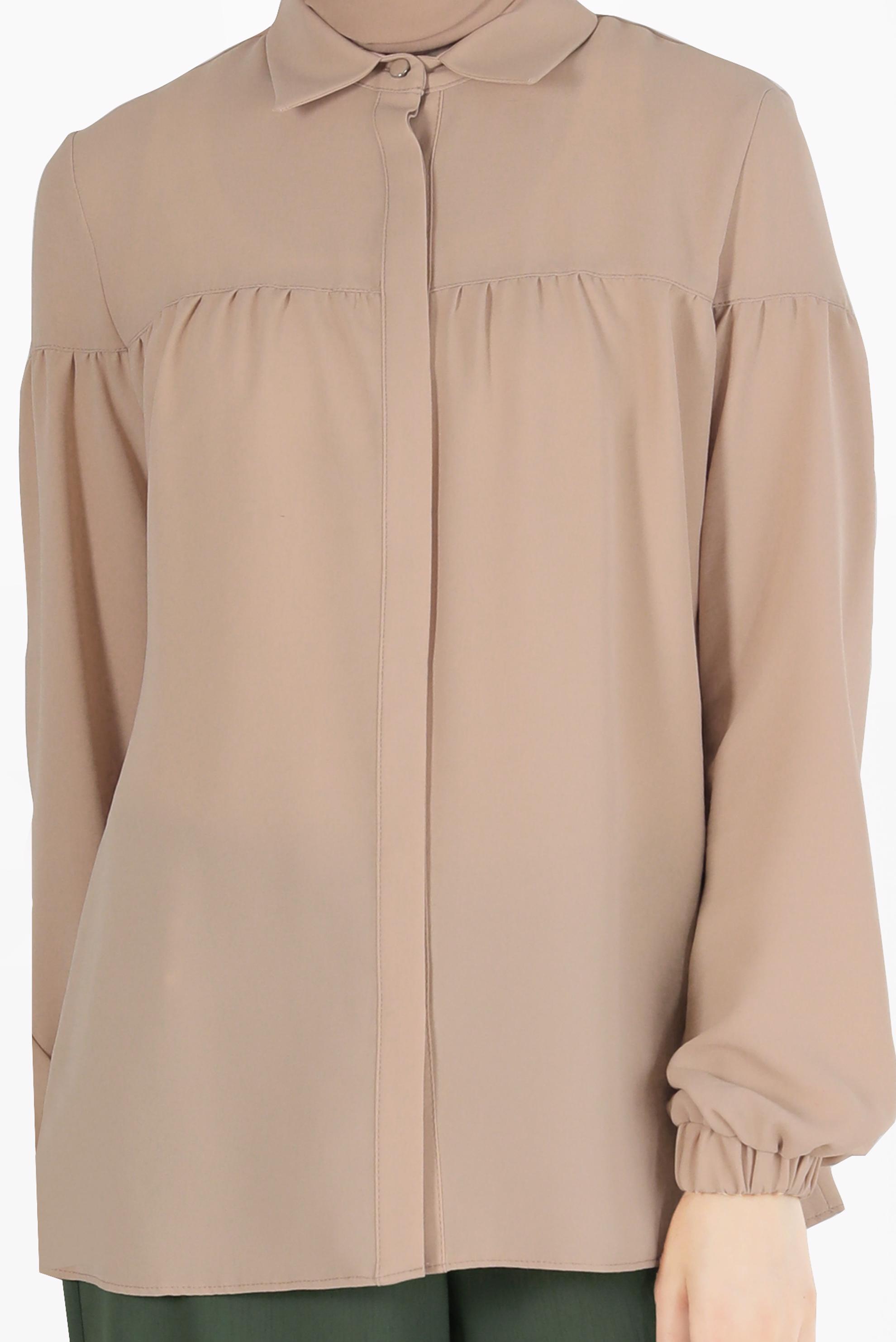 Tesettür giyim BEJ MANŞETLERİ LASTİKLİ  BLUZ 40754 