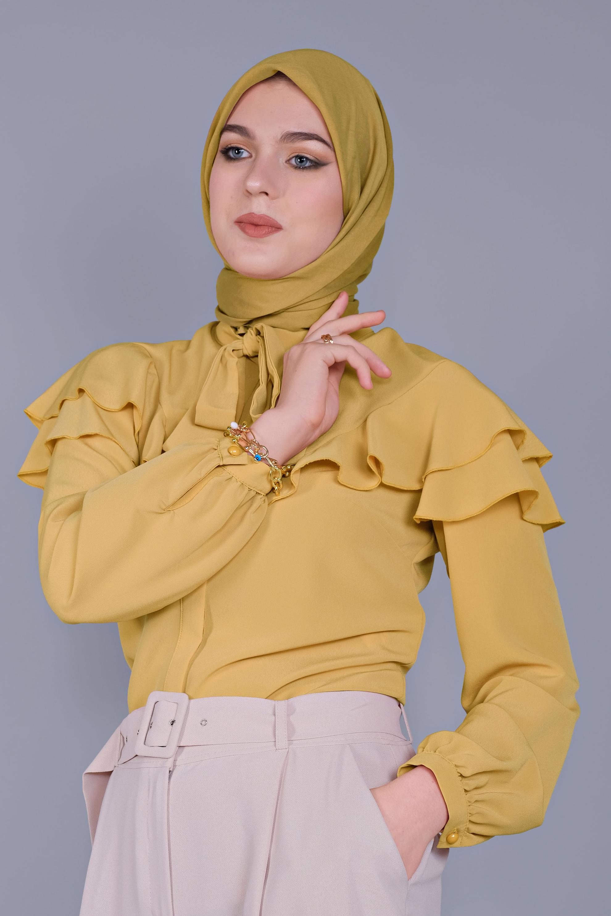Tesettür giyim SARI FIRFIRLI  BLUZ 40797 