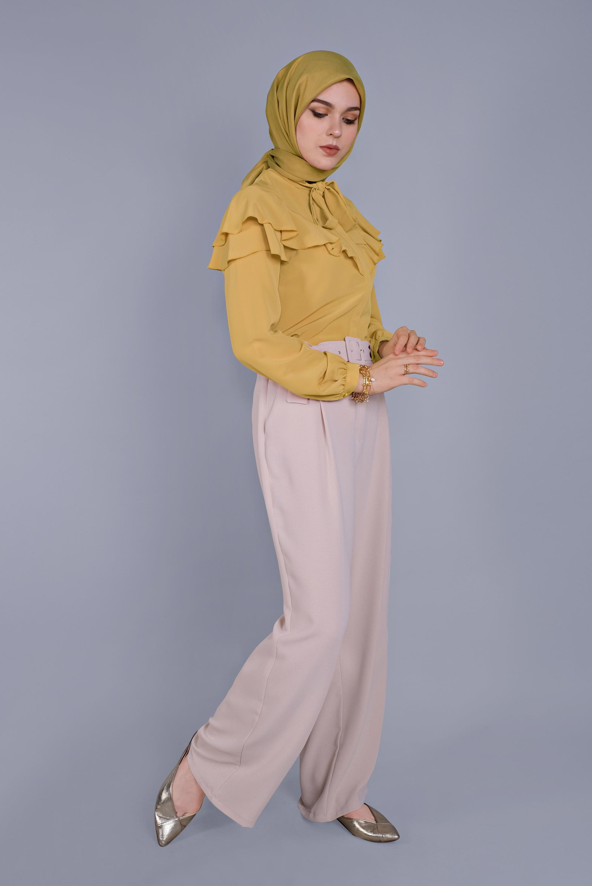 Tesettür giyim SARI FIRFIRLI  BLUZ 40797 