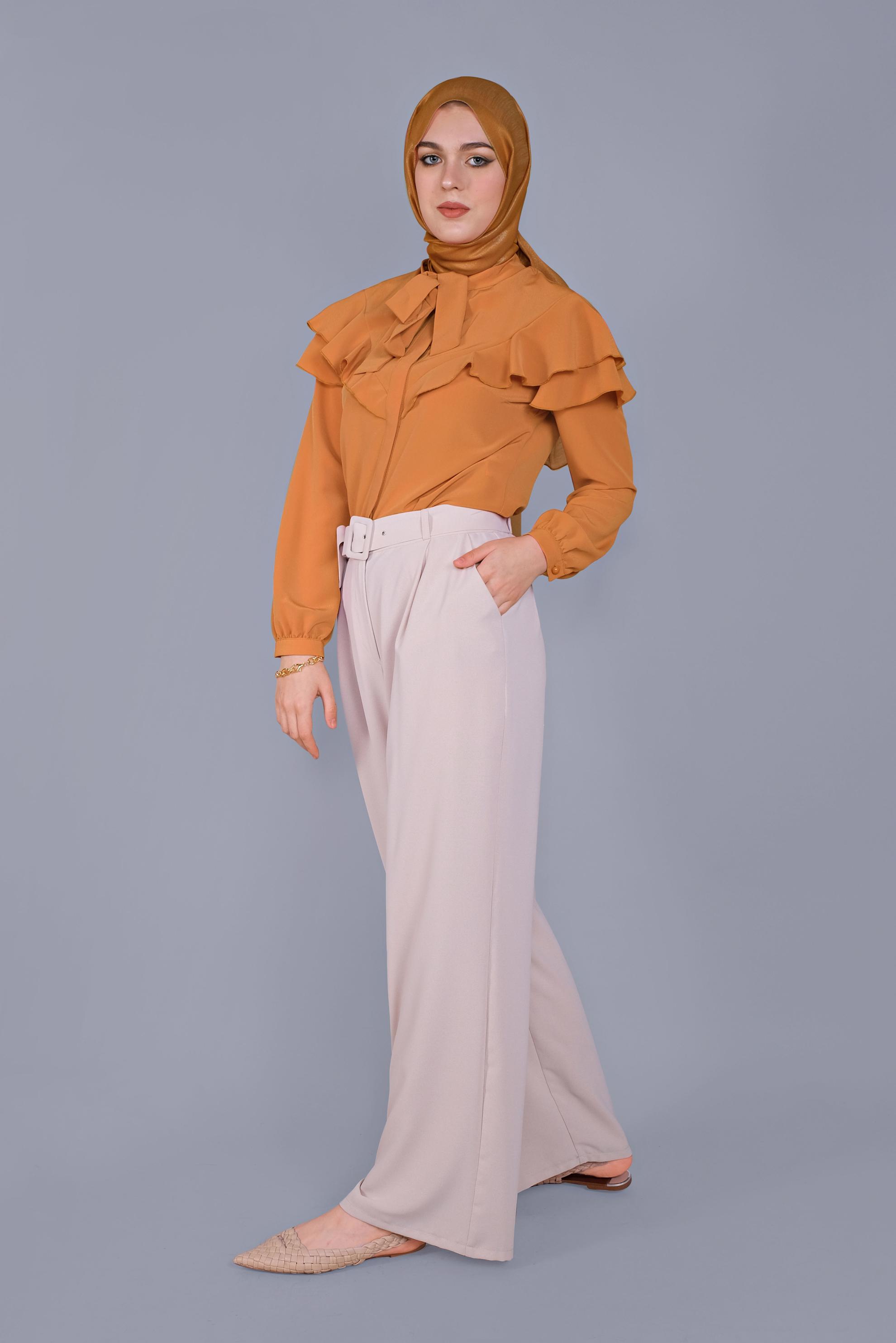 Tesettür giyim TURUNCU FIRFIRLI  BLUZ 40797 