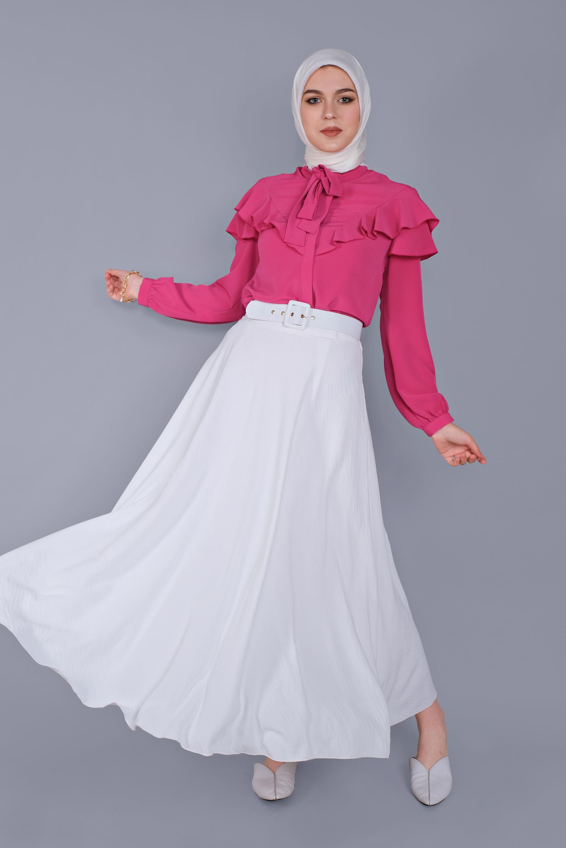 Tesettür giyim FUŞYA FIRFIRLI  BLUZ 40797 